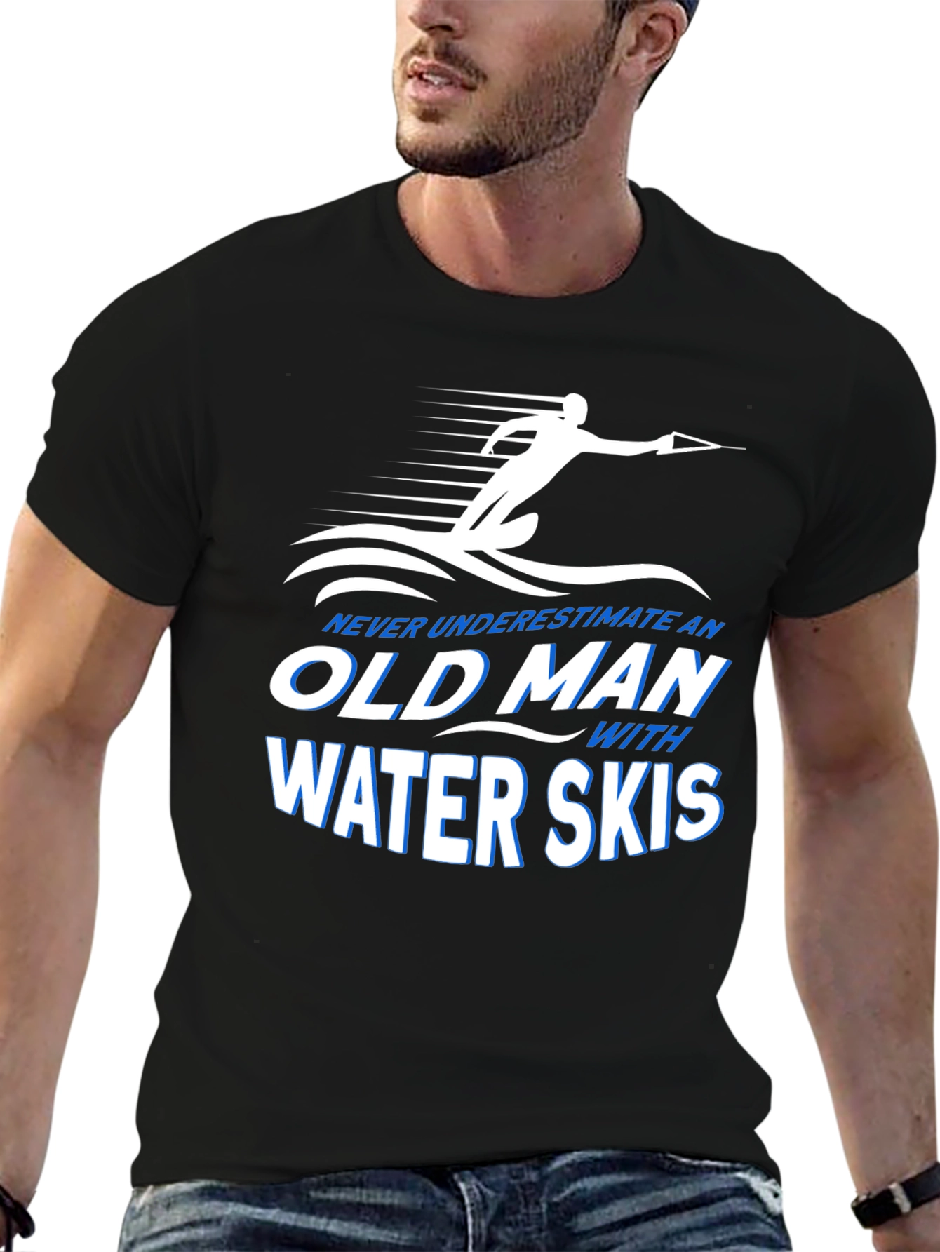 Black Old Man Water Skis Graphic T-Shirt view 6