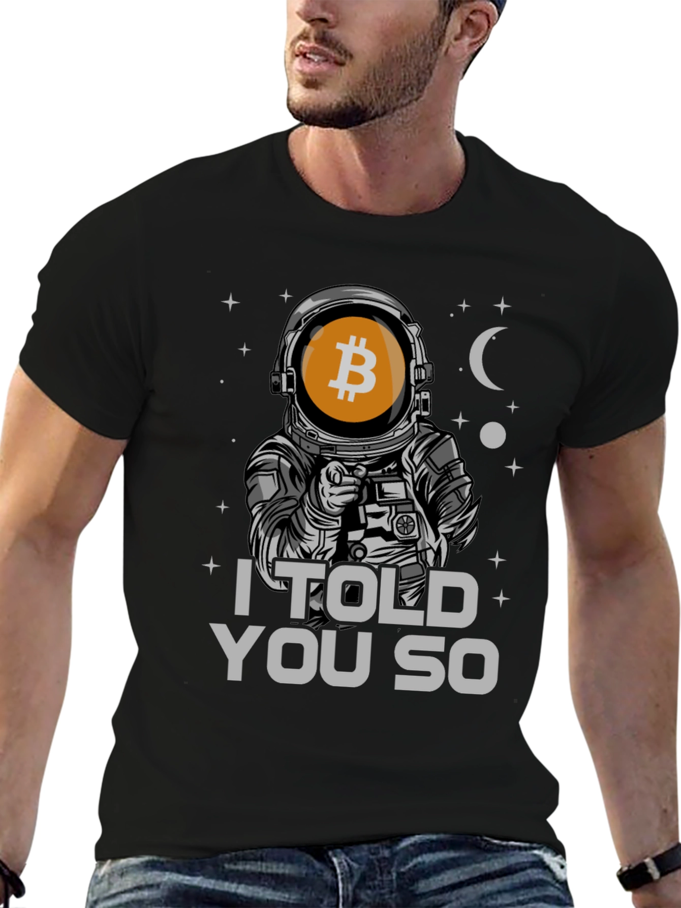 Black Bitcoin Astronaut T-Shirt - I Told You So view 6