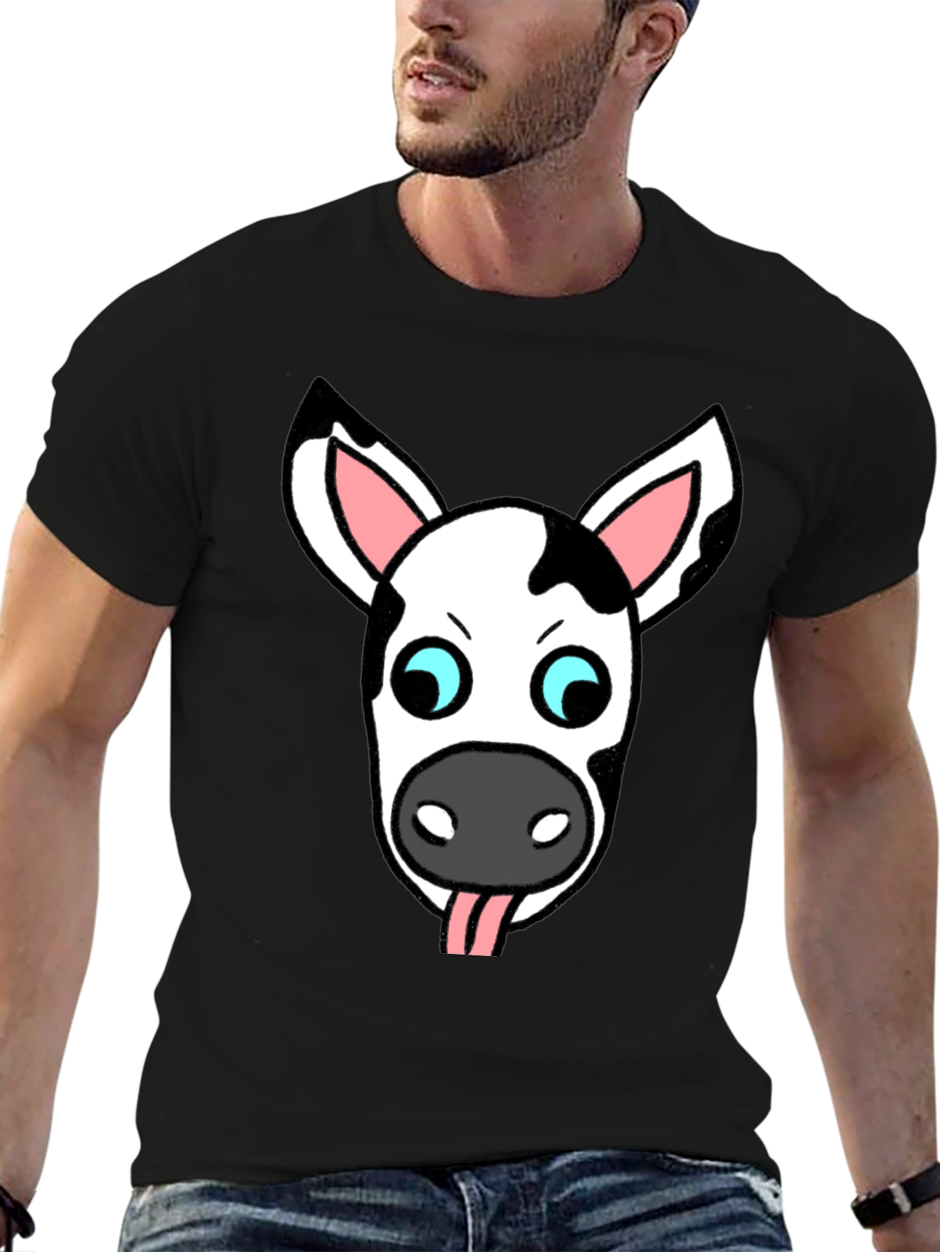 Black Funny Cow Face Graphic T-Shirt view 6