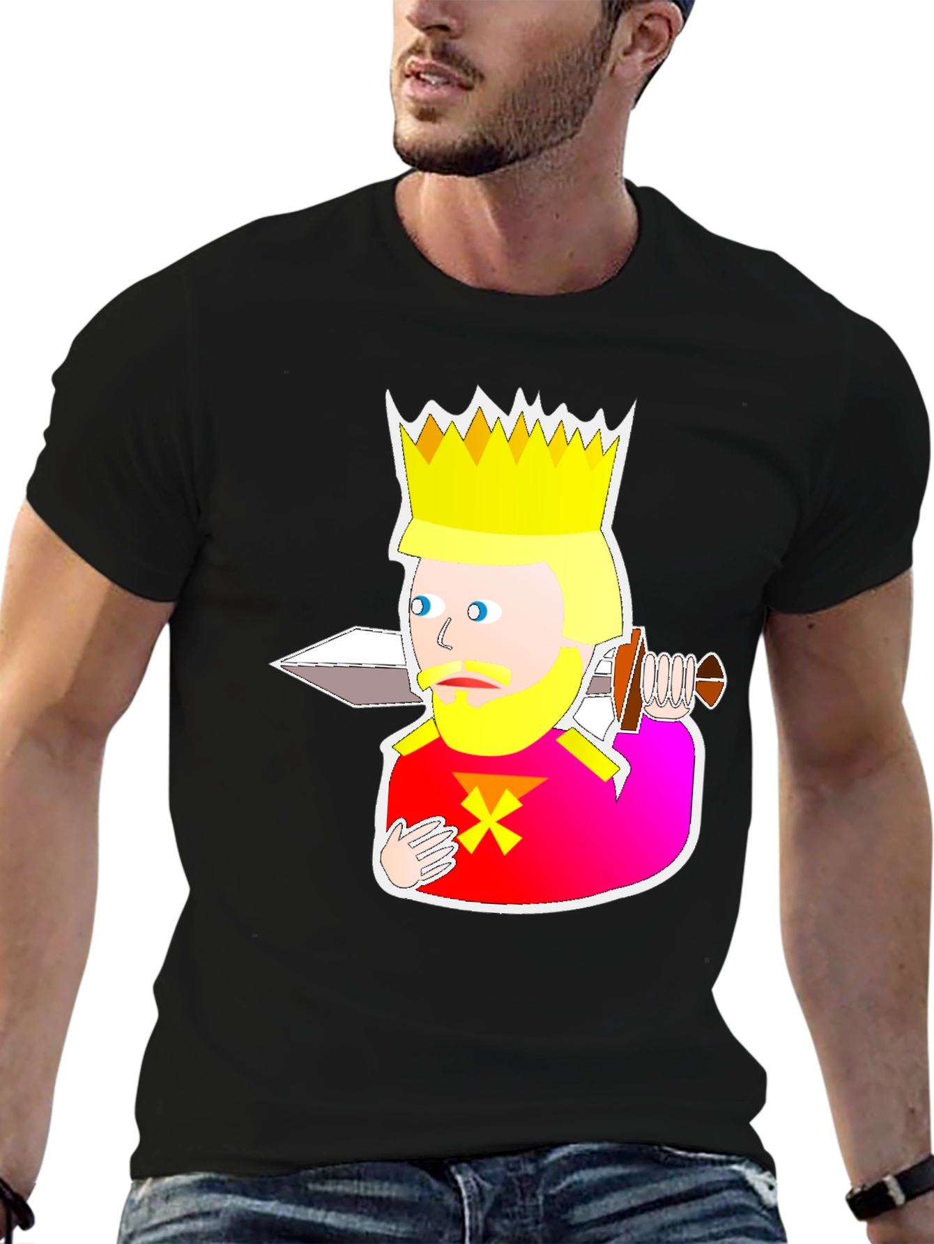 Black King Cartoon Graphic Tee - Black view 6