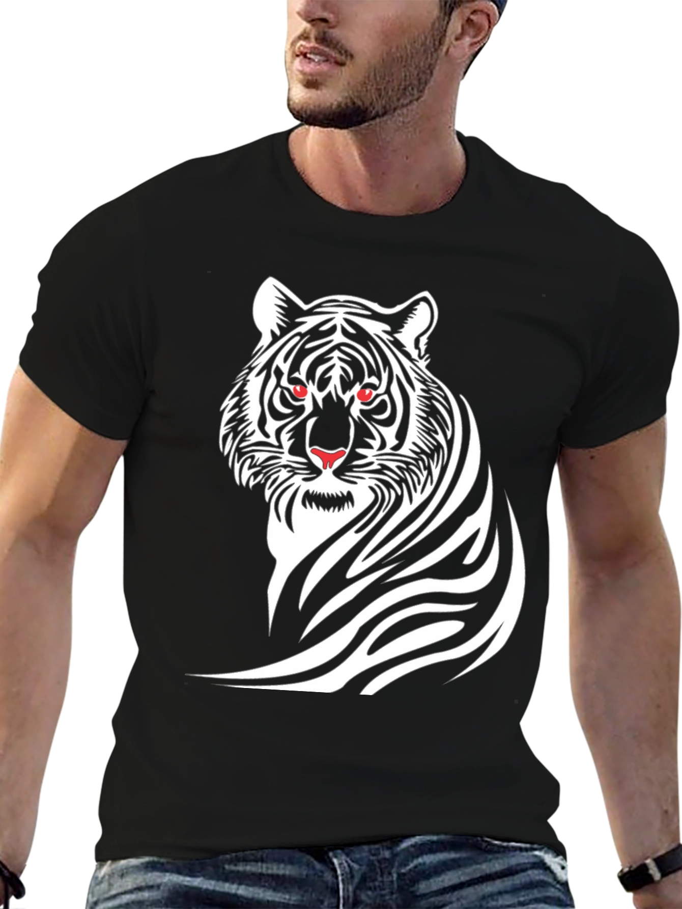 Black Bold Tiger Graphic Tee - Black Cotton T-Shirt view 6