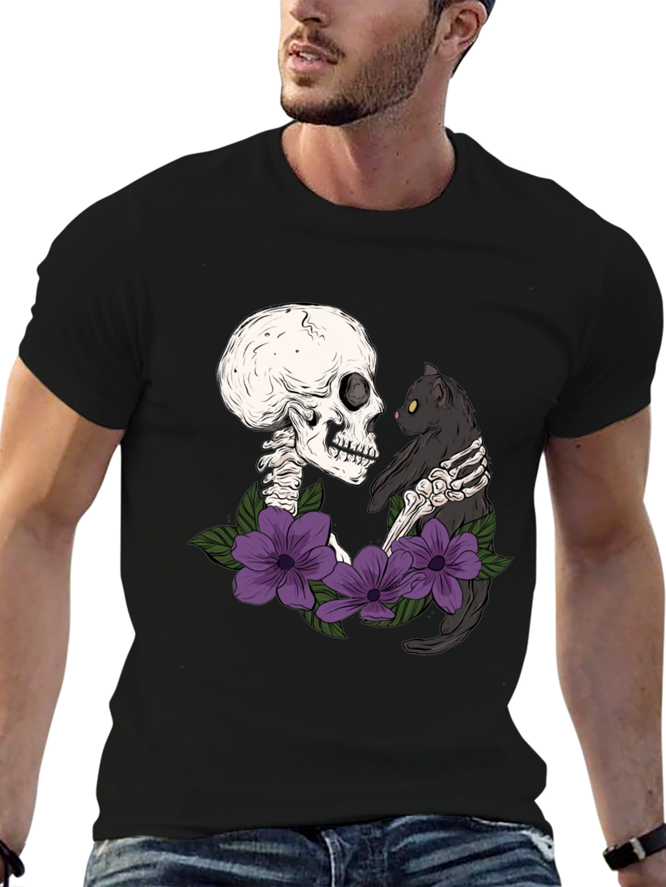 Black Skeleton Cat Lover T-Shirt - Dark Humor Tee view 6