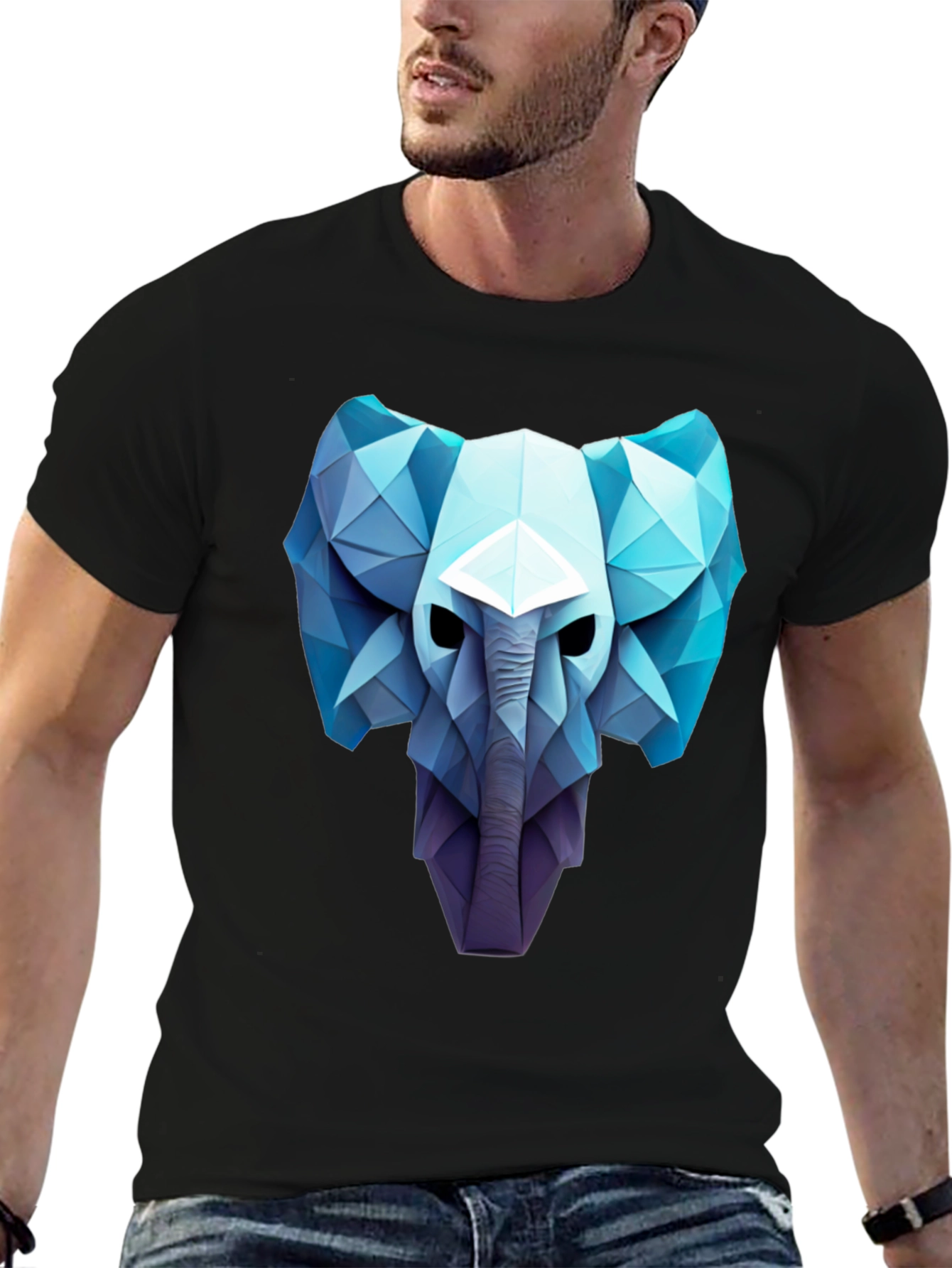 Black Geometric Elephant Graphic Tee - Modern Art Style view 6