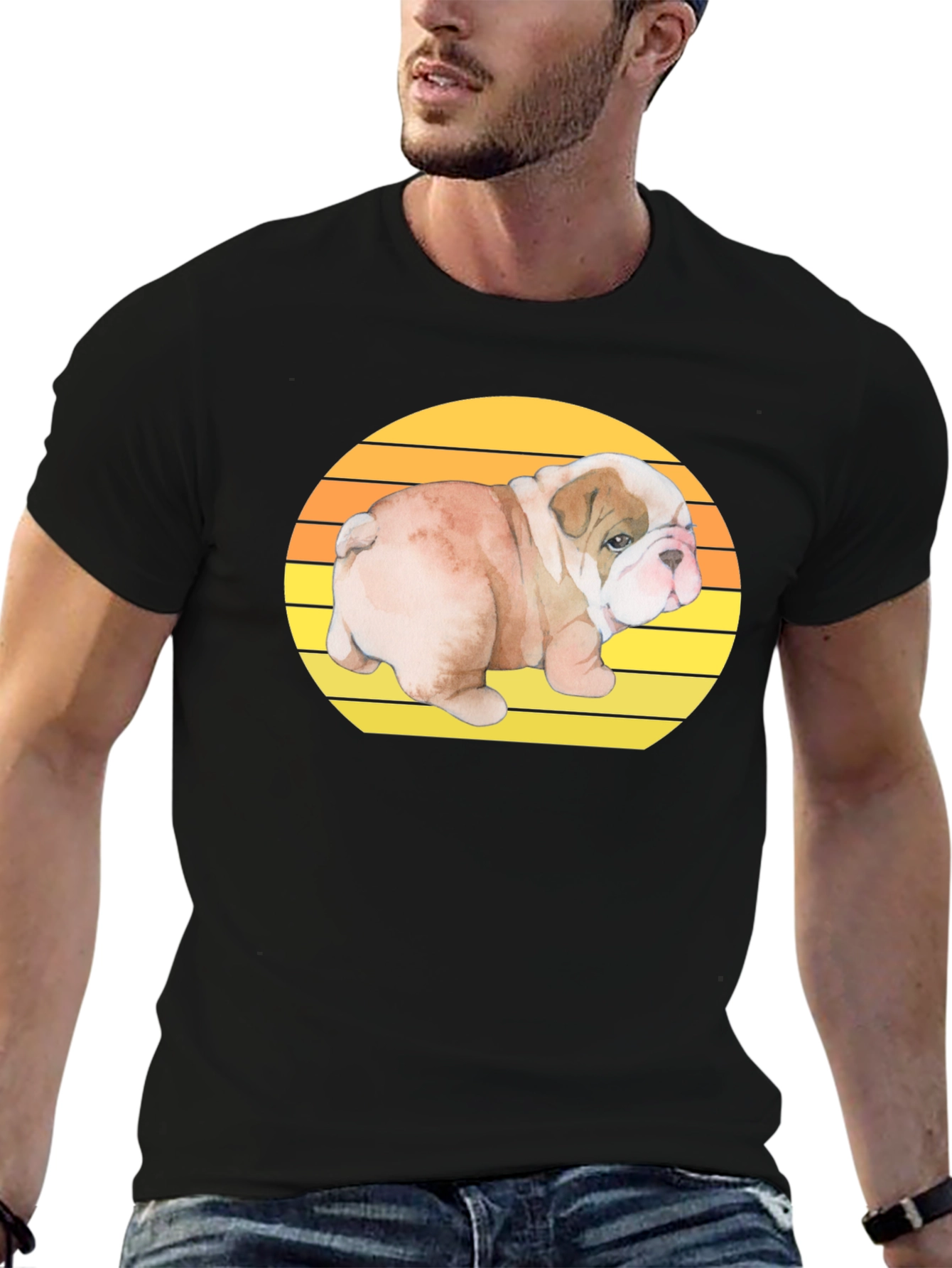 Bulldog Puppy Sunset Graphic T-Shirt - 6