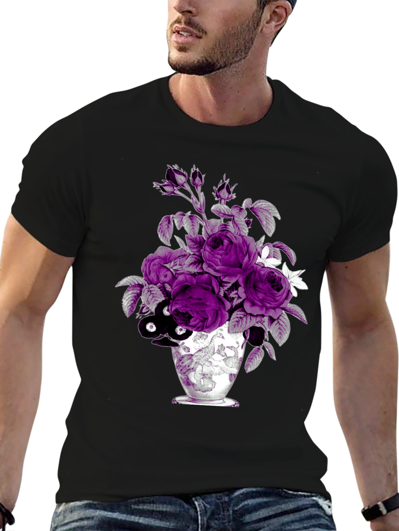 Black Floral Vase Graphic Tee - Unique Design view 6