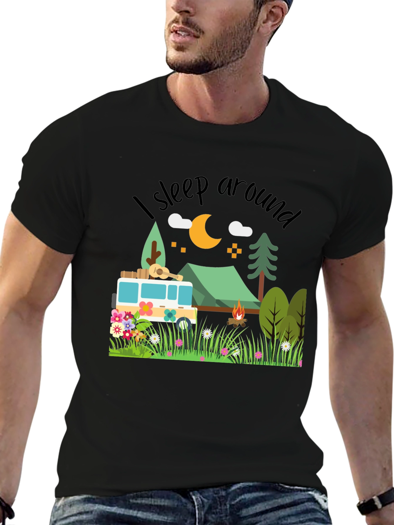 Black Sleep Around Camping T-Shirt - Nature Lover Tee view 6