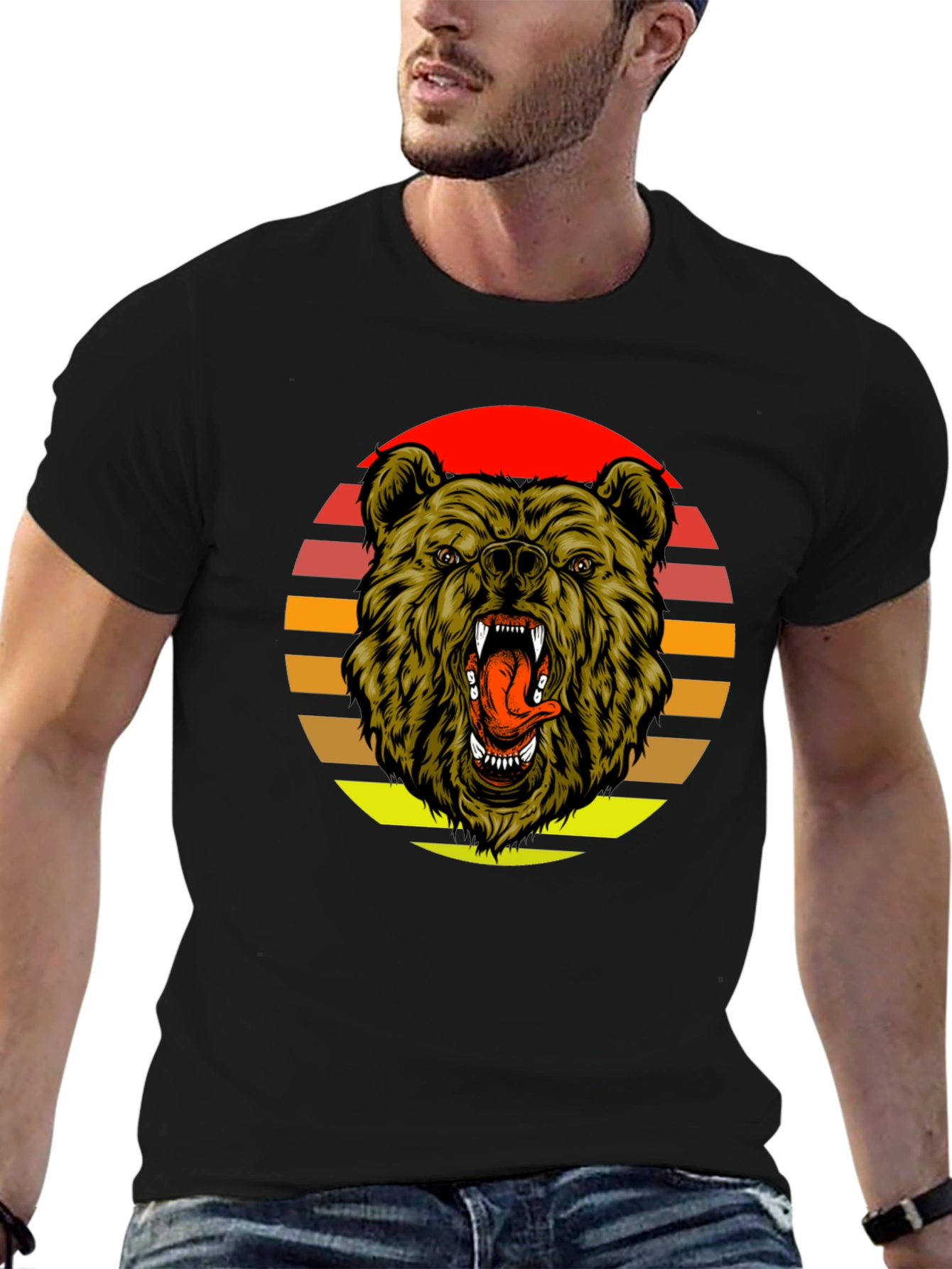 Black Sunset Bear Graphic Tee - Black Cotton Blend view 6