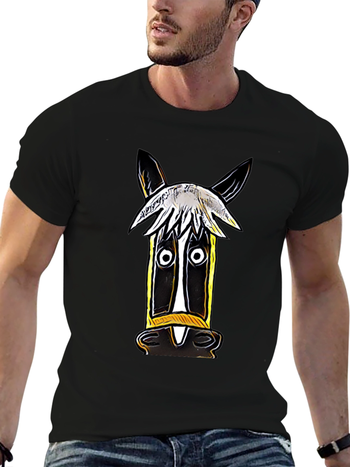 Black Whimsical Horse Graphic Tee - Artistic Style view 6