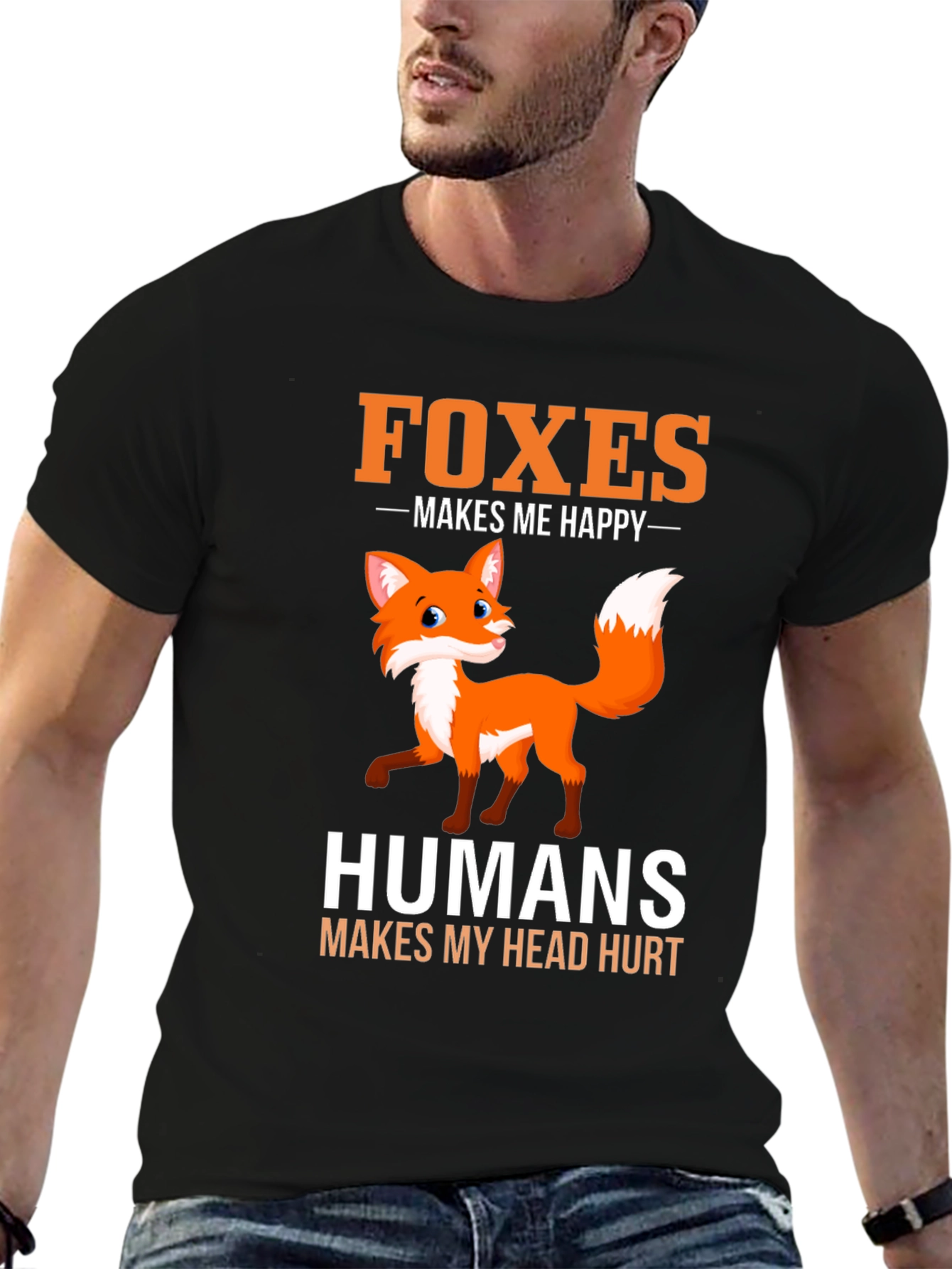Black Foxes Make Me Happy T-Shirt - Funny Animal Lover Tee view 6