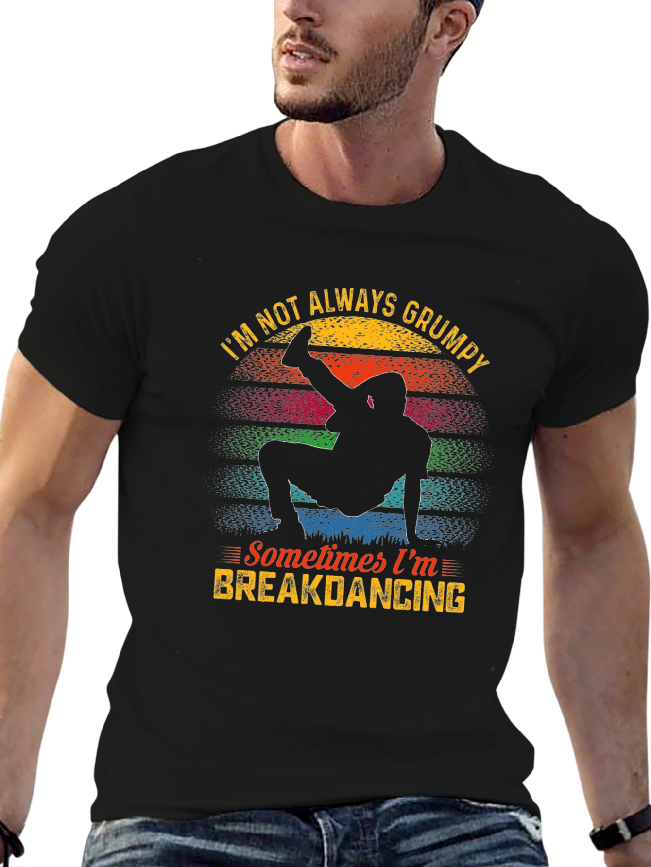 Black Grumpy Breakdancing Graphic Tee - Novelty T-Shirt view 6