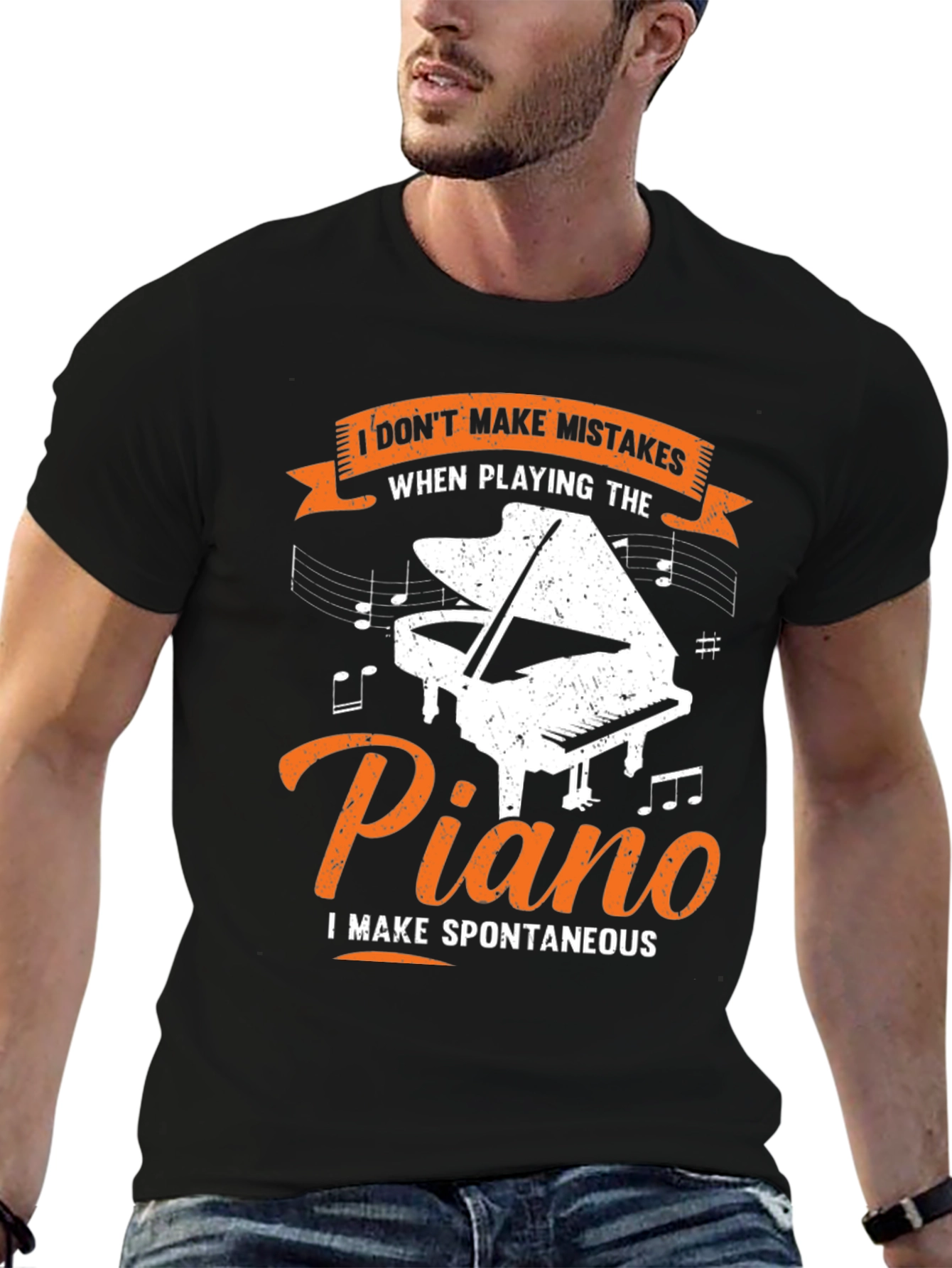 Black Piano Player's Tee: I Don't Make Mistakes, Spontaneous Music! view 6