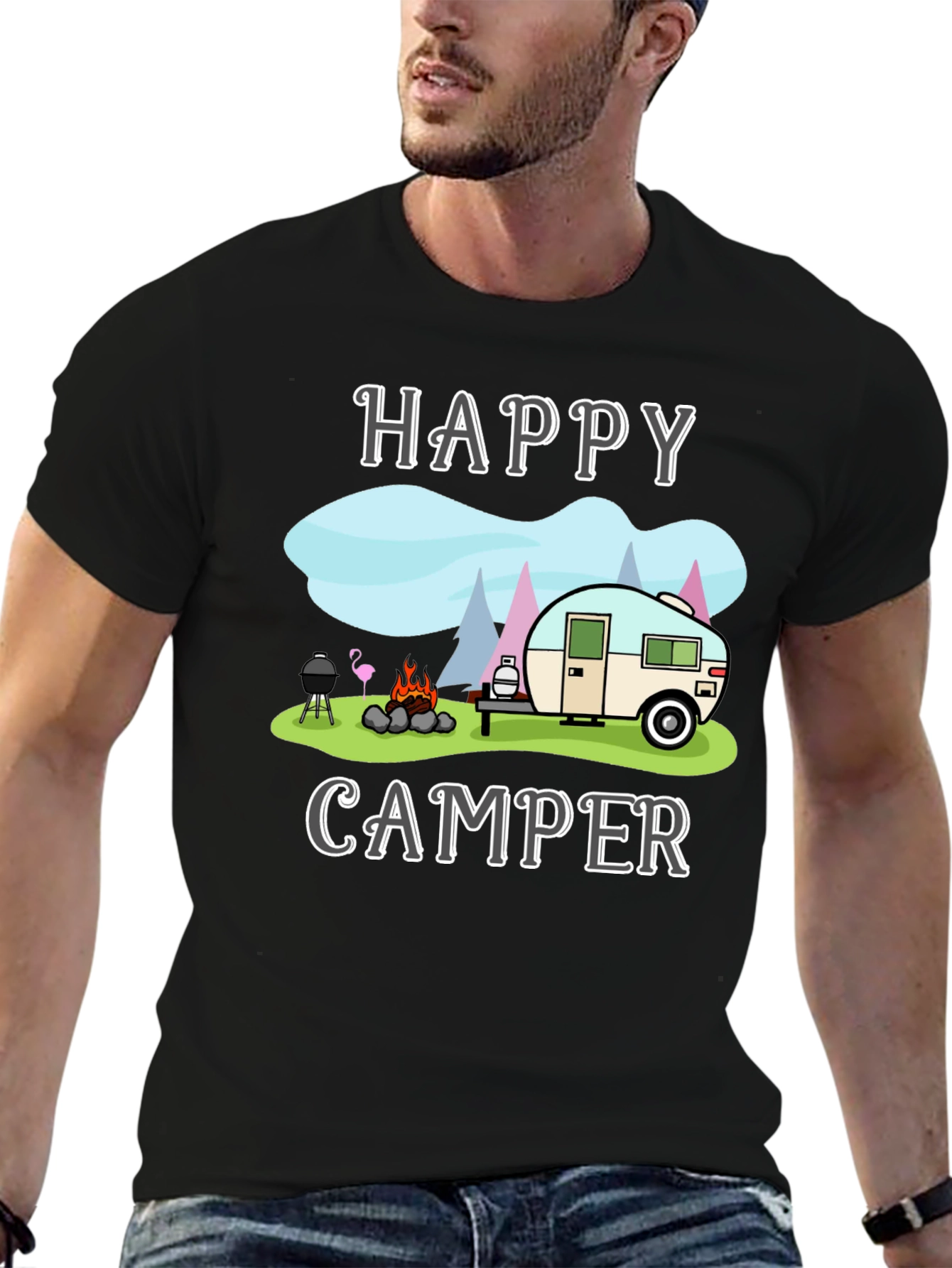 Happy Camper Graphic T-Shirt Camping Design - 6