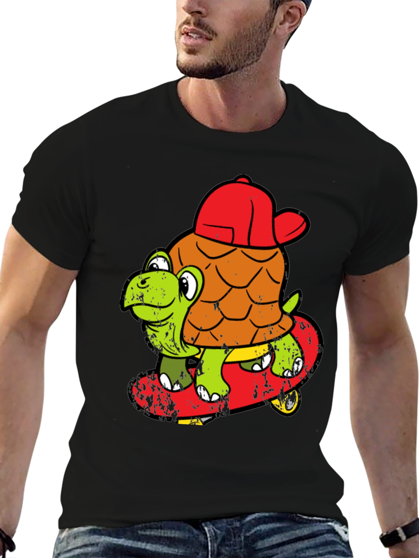 Black Turtle Skateboarder T-Shirt - Cool Cartoon Tee view 6