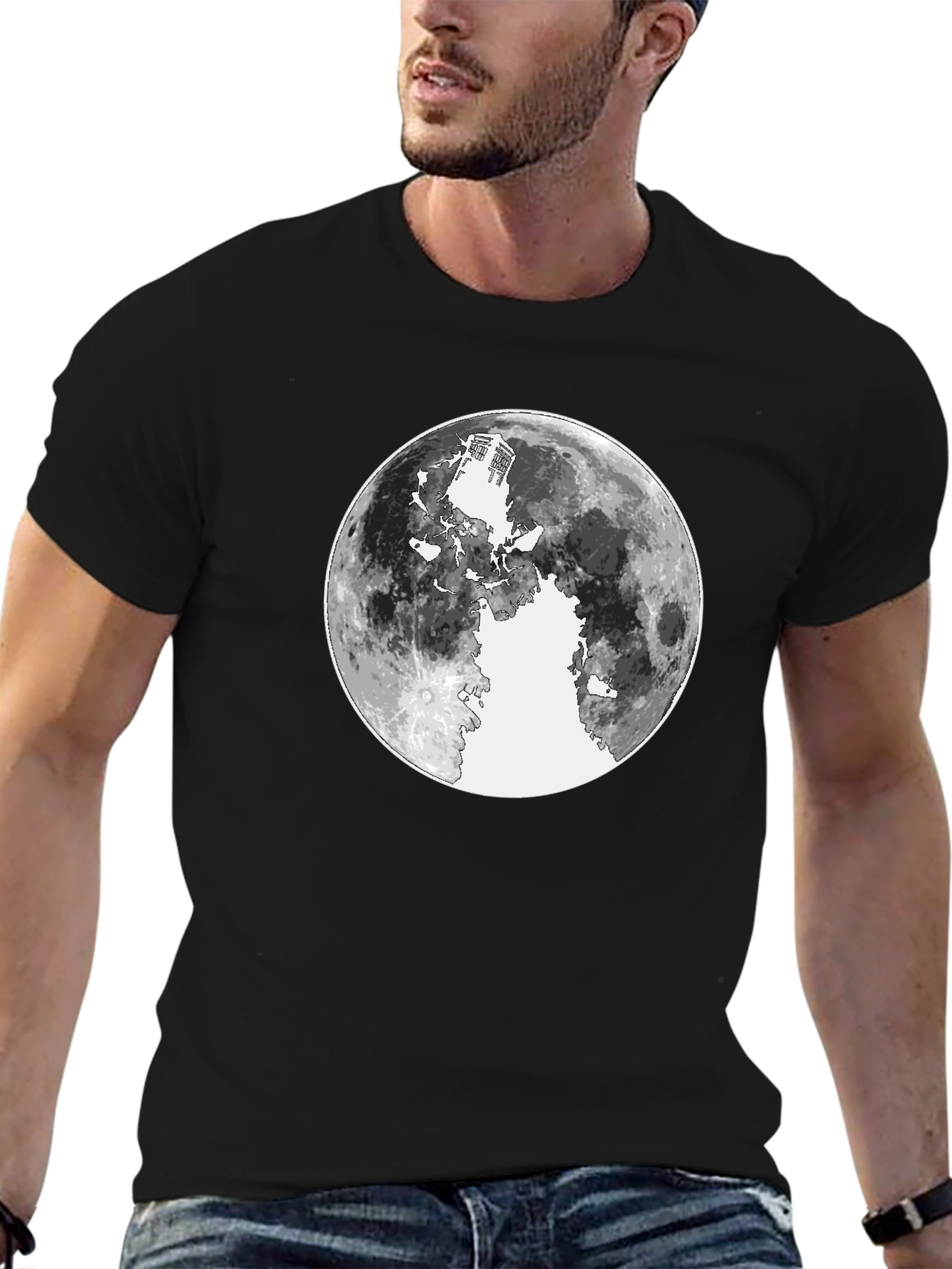 Black Lunar Silhouette Graphic Tee - Black Cotton view 6