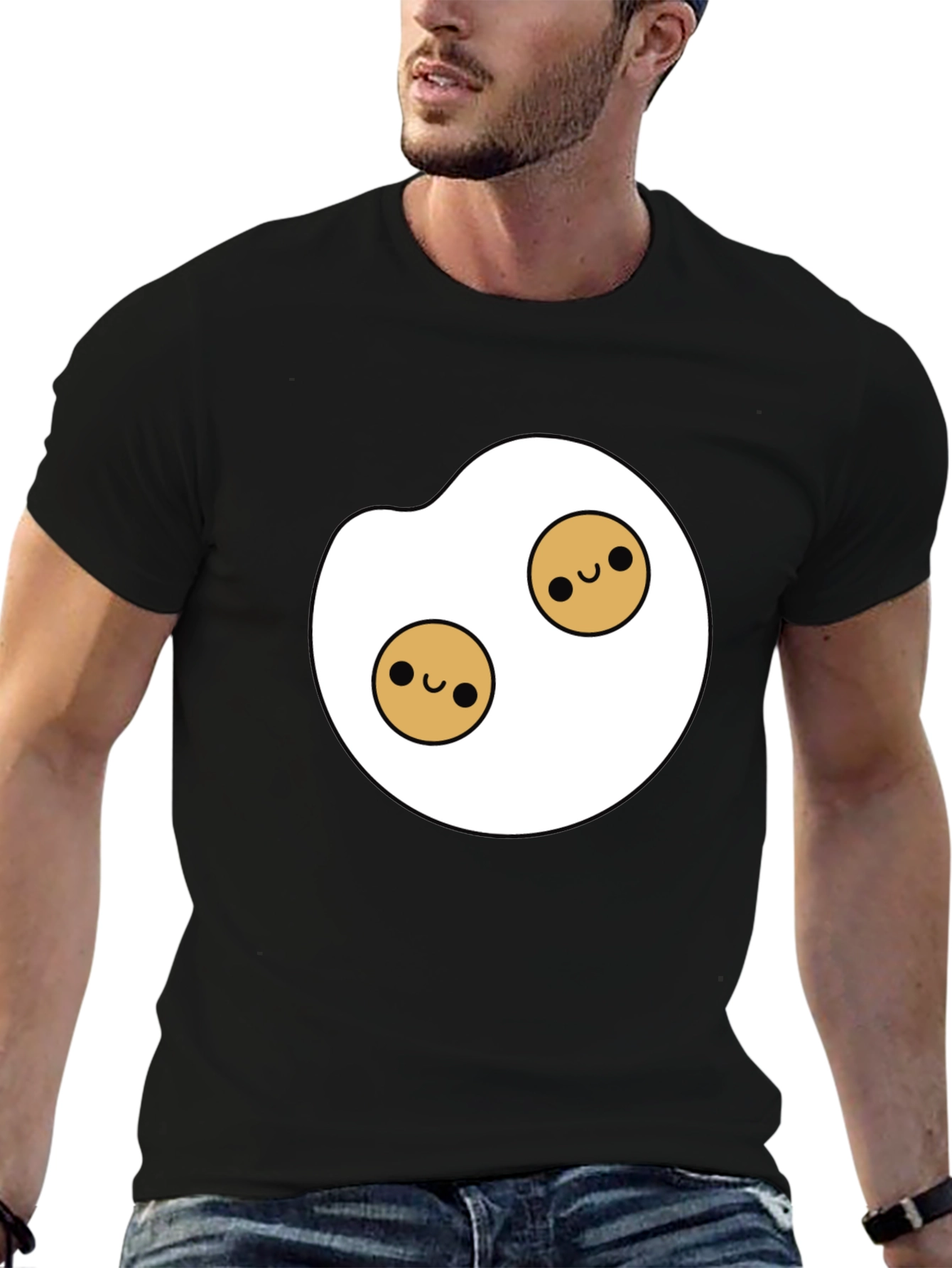 Black Cute Egg Graphic Tee - Black Casual Shirt view 6