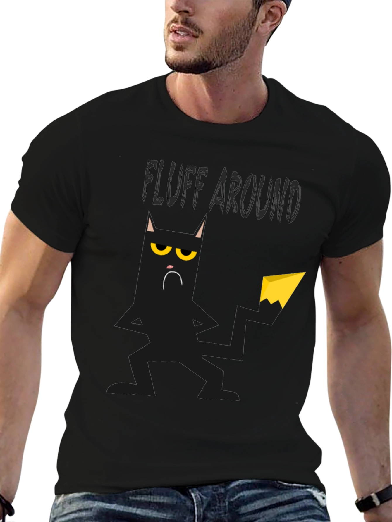 Black Fluff Around Black Cat Graphic T-Shirt view 6