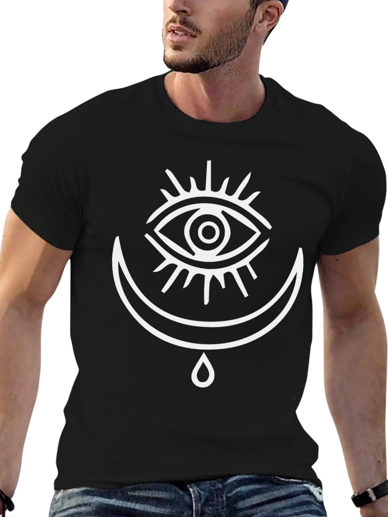 Black Mystic Eye & Crescent Moon Graphic Tee - Black view 6