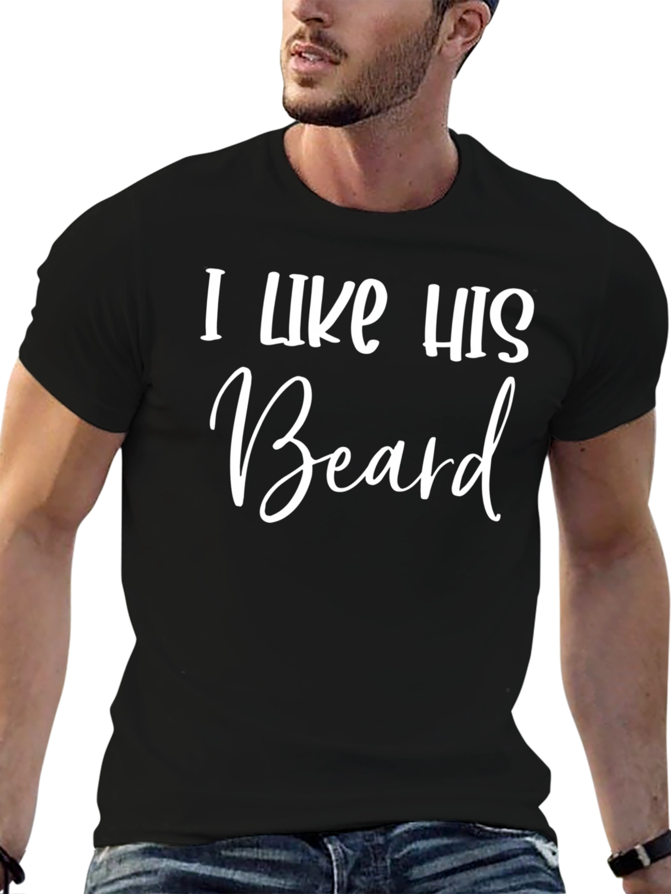 Black I Like His Beard Graphic Tee - Black Crew Neck T-Shirt view 6