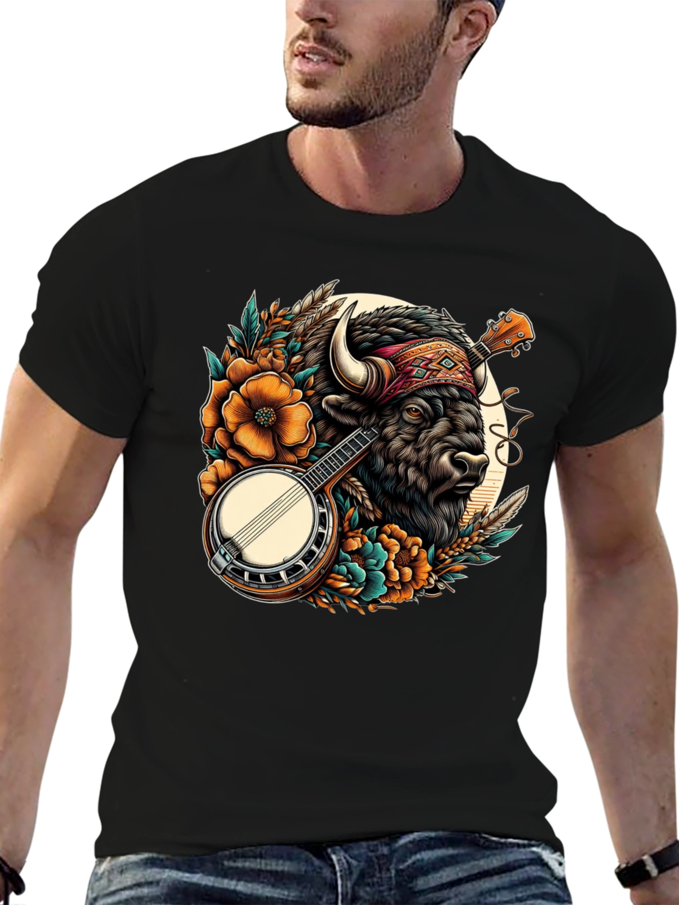 Black Buffalo Banjo T-Shirt - Unique Graphic Tee view 6