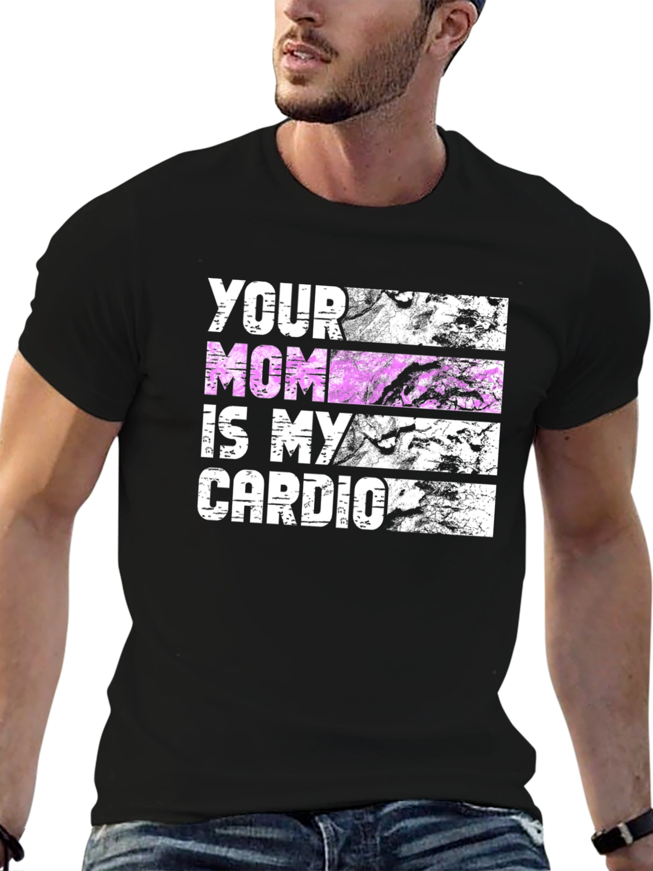 Black Your Mom Is My Cardio Black T-Shirt view 6
