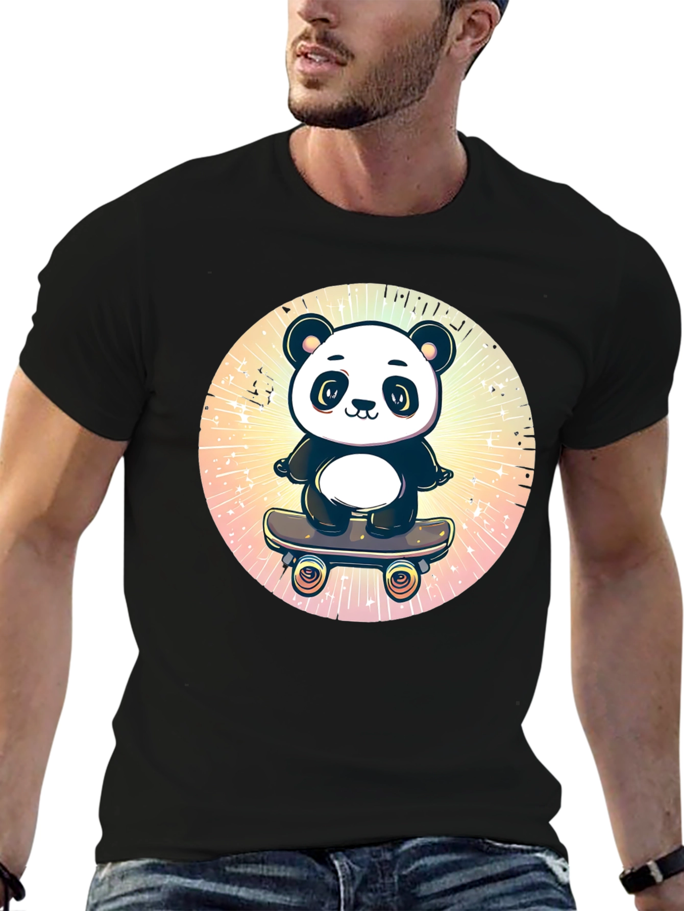 Black Skateboarding Panda Graphic T-Shirt view 6