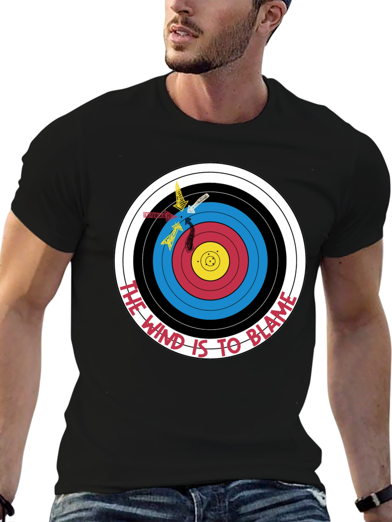 Black Archery Target Graphic T-Shirt - Funny Blame the Wind Tee view 6