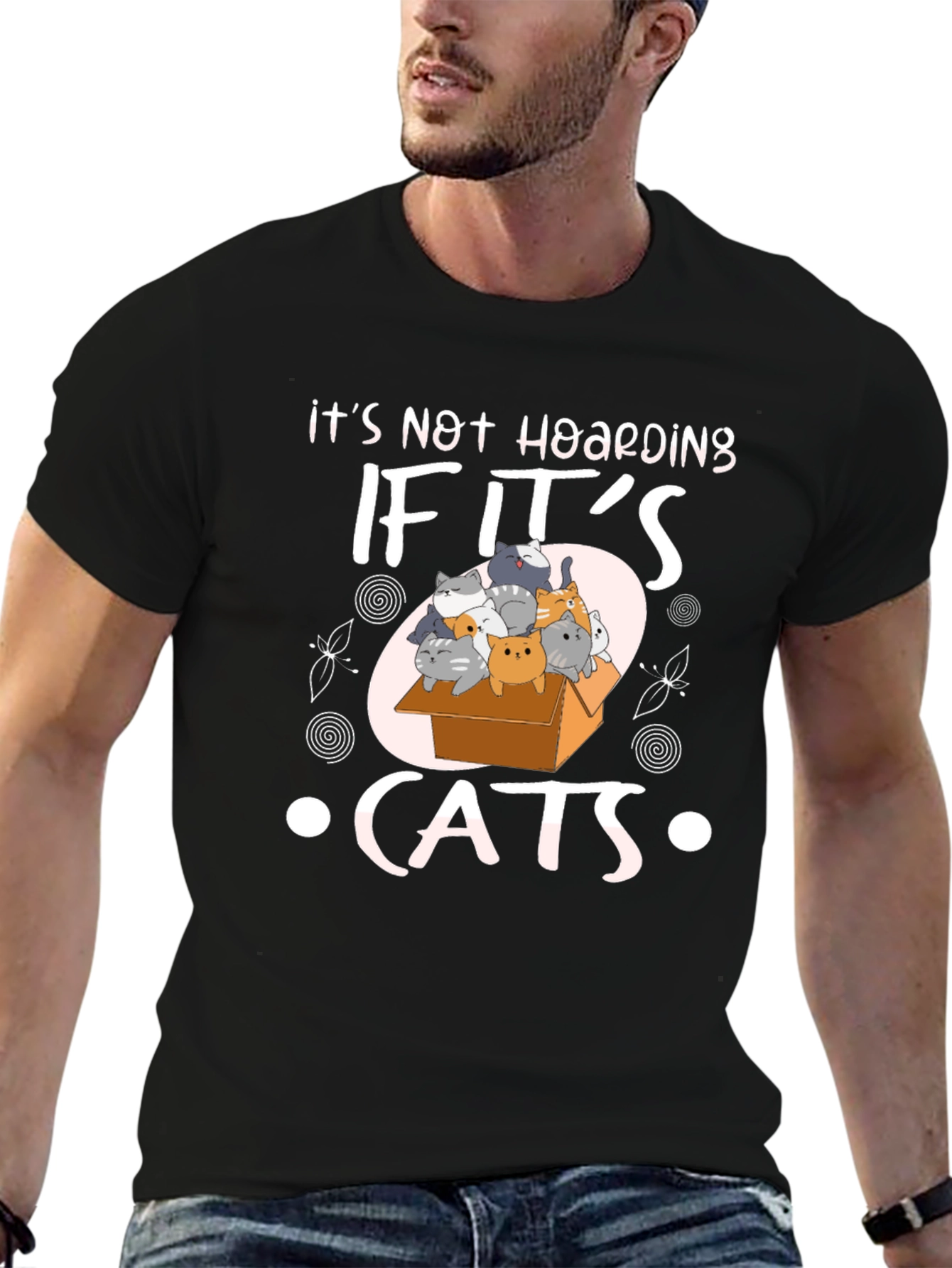 Black It's Not Hoarding If It's Cats T-Shirt view 6