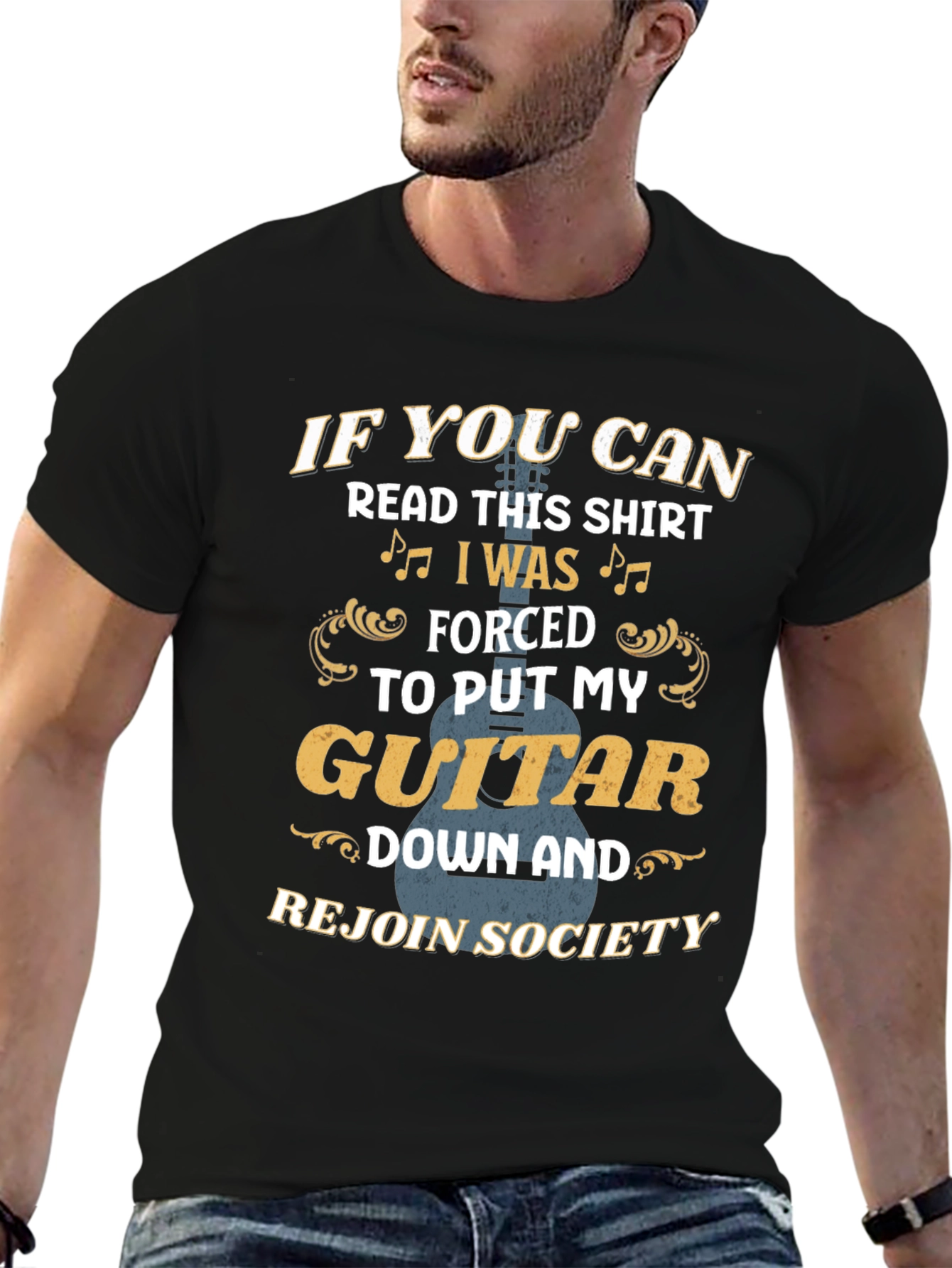 Black Guitar Lover Graphic Tee: "If You Can Read This..." view 6