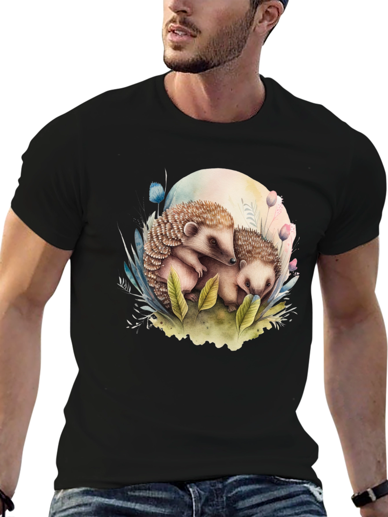 Black Cute Hedgehog Graphic Tee - Black view 6