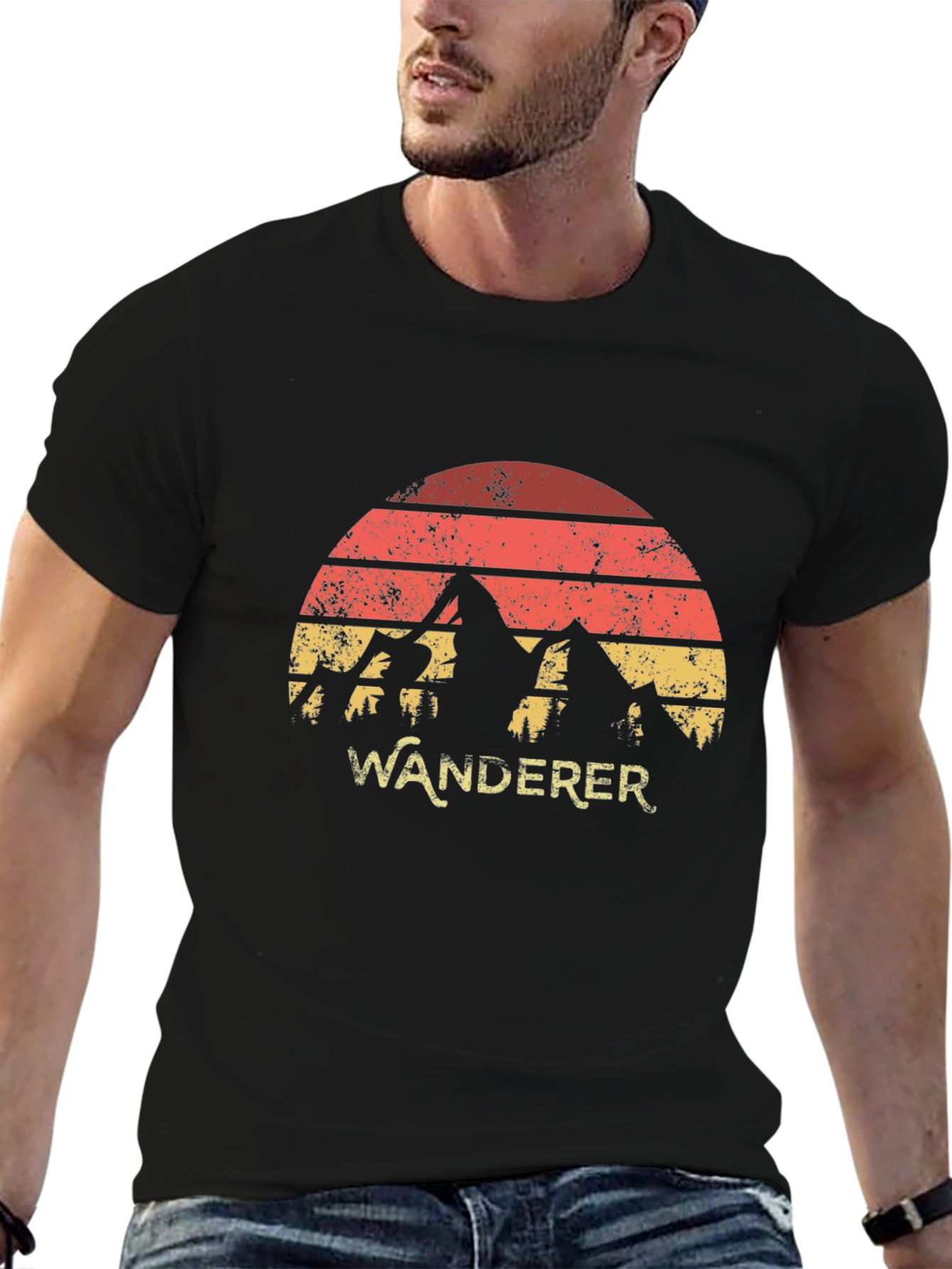 Black Wanderer Mountain Graphic Tee - Retro Style view 6