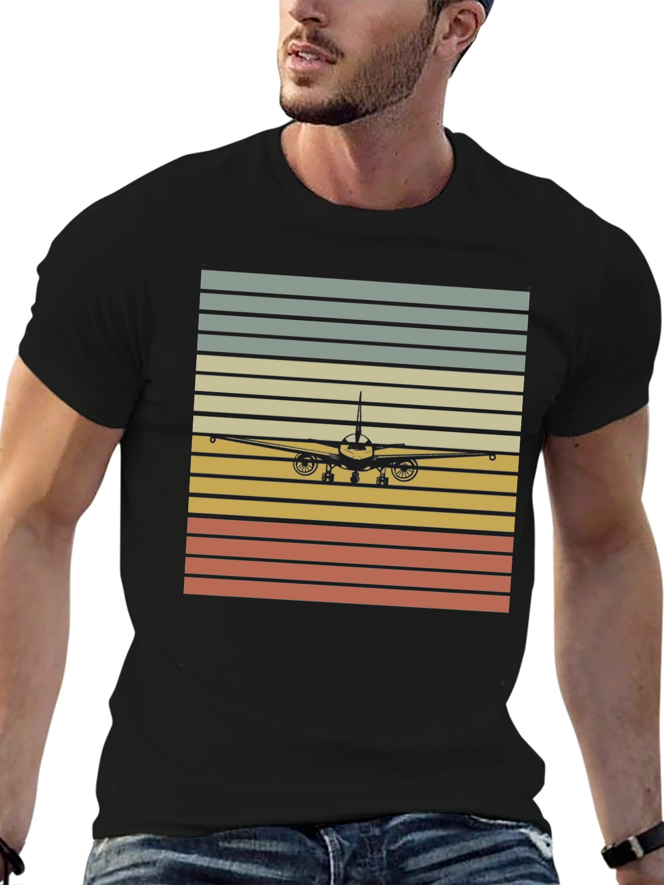 Black Vintage Airplane Sunset T-Shirt - Pilot Gift view 6