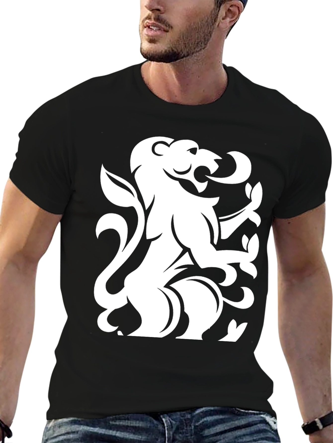 Black Lion Crest Graphic T-Shirt - Black view 6