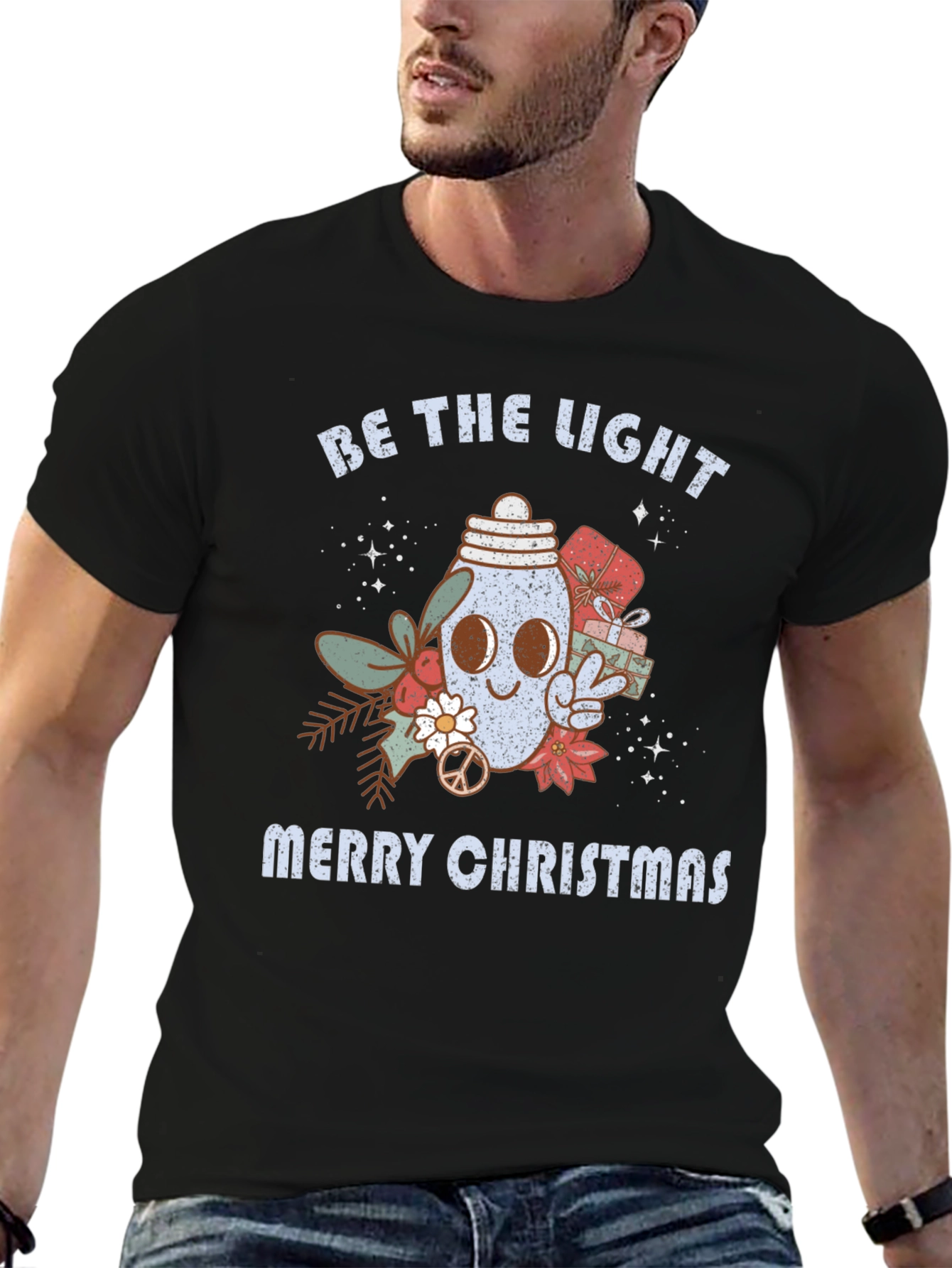 Black Be the Light Merry Christmas T-Shirt view 6