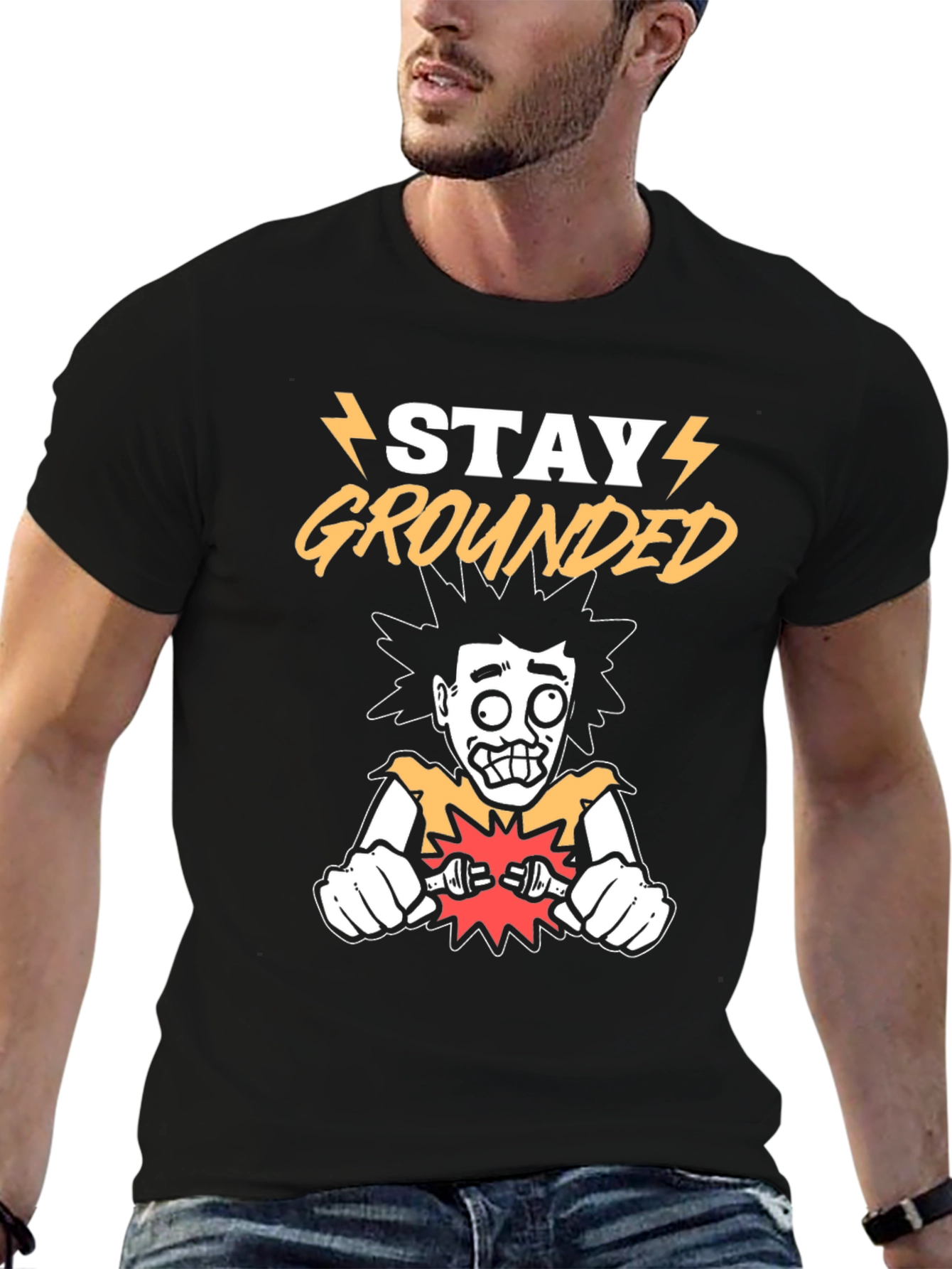 Black Stay Grounded Black Graphic T-Shirt view 6