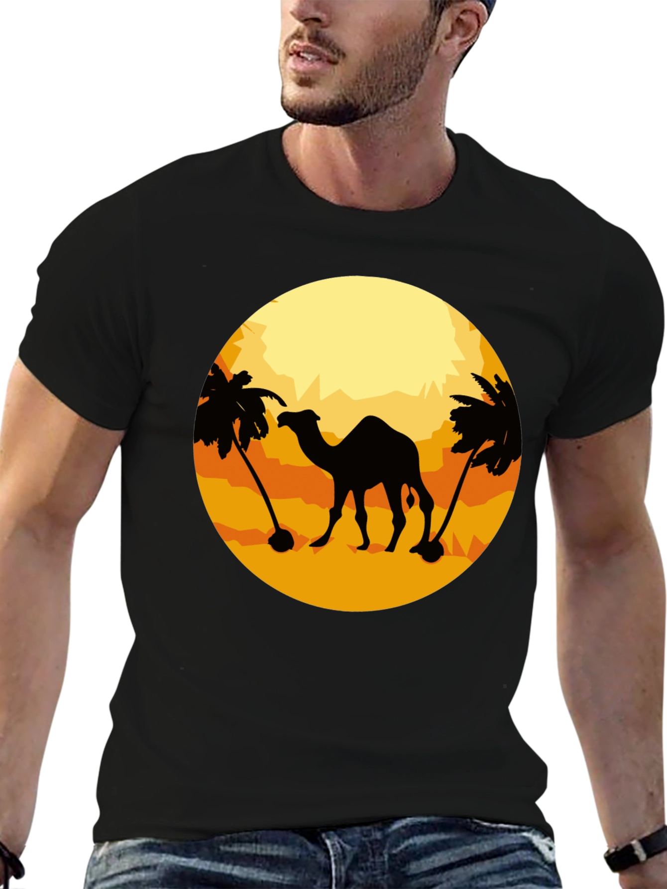Black Camel Desert Silhouette T-Shirt - Black view 6