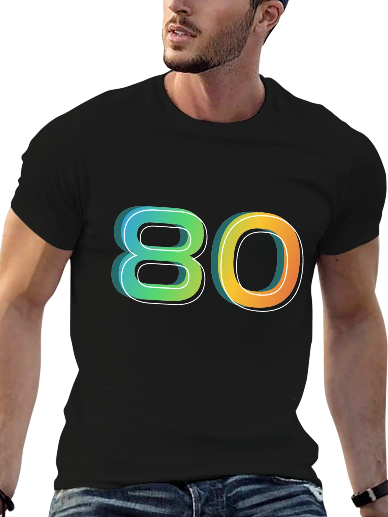 Black Retro 80s Graphic Tee - Black Cotton Blend view 6