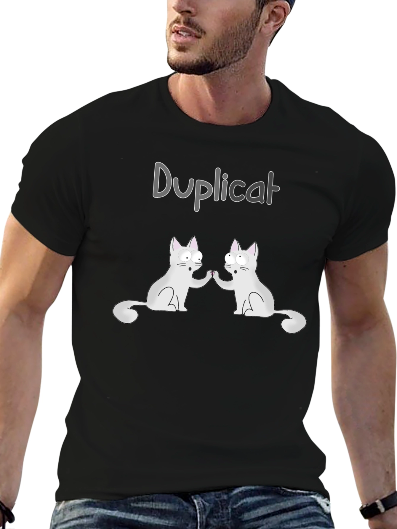 Black Duplicat Black T-Shirt: Funny Cat Graphic Tee view 6