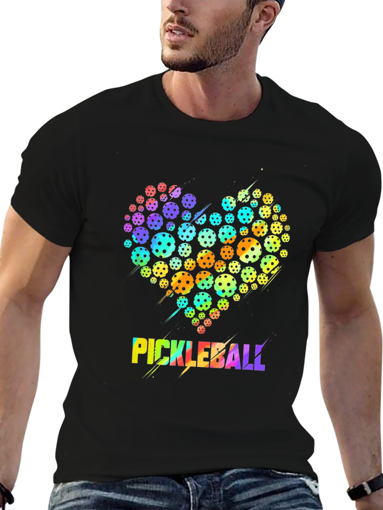 Black Pickleball Heart Graphic T-Shirt view 6