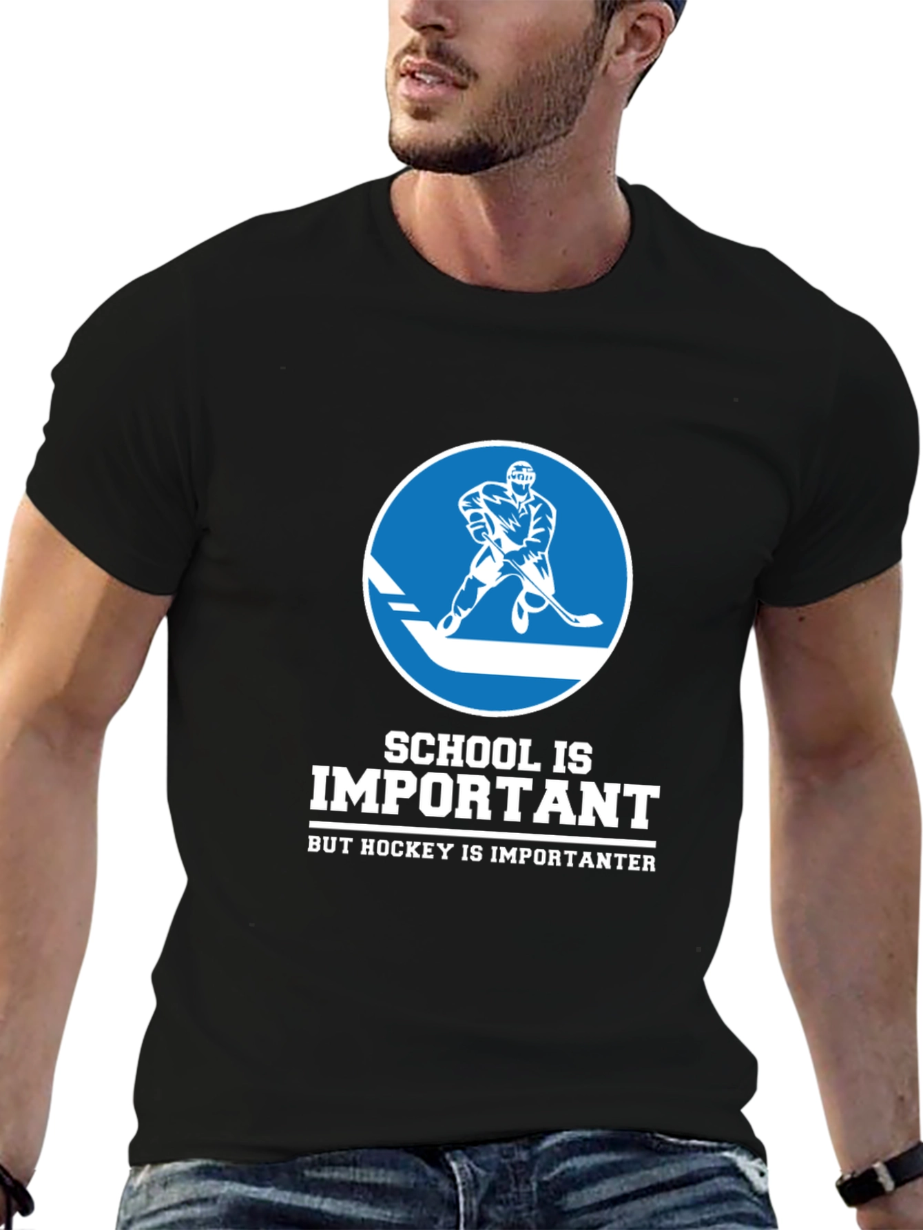 Black Funny Hockey T-Shirt - School is Important But... view 6