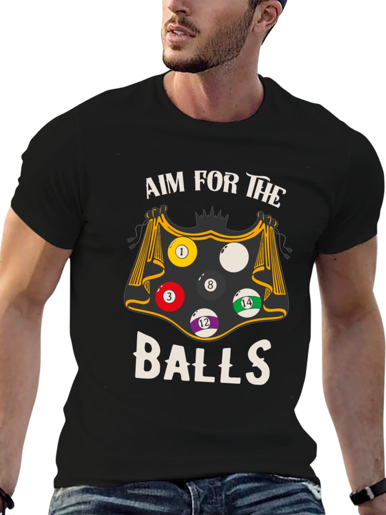 Black Aim For The Balls Graphic Tee - Billiards T-Shirt view 6