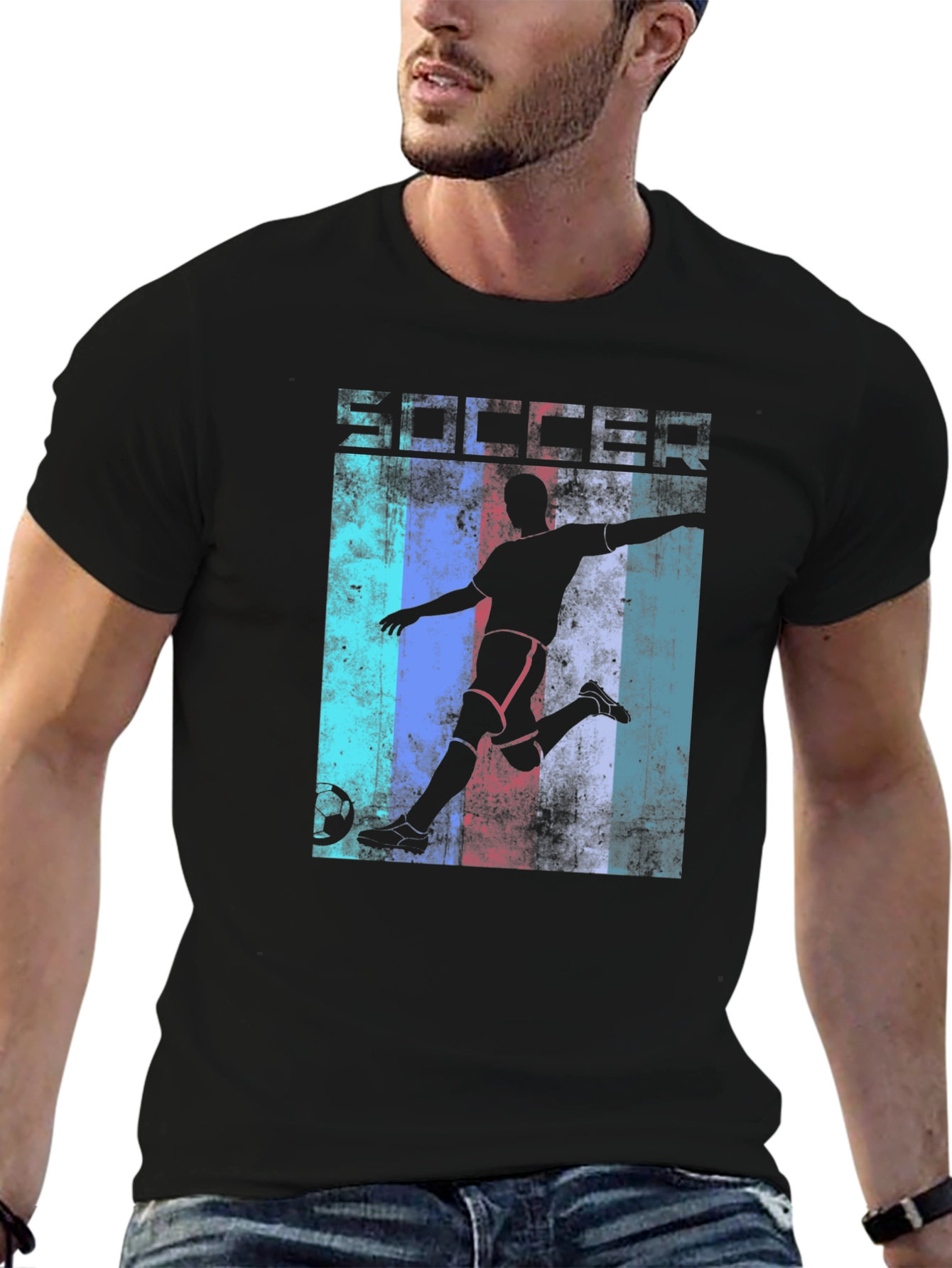 Black Soccer Silhouette Graphic T-Shirt view 6