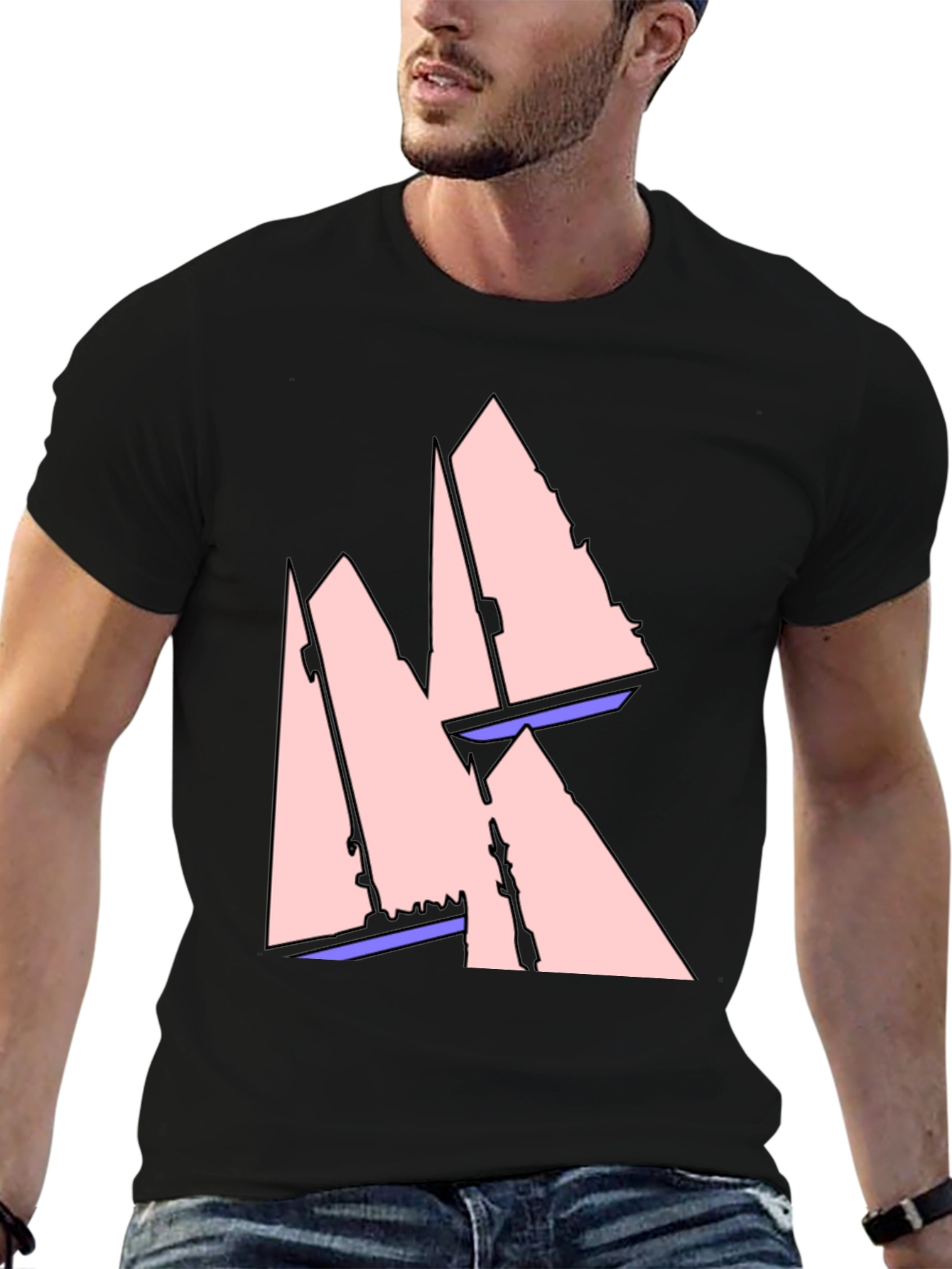 Black Sailboat Graphic Tee - Black Cotton T-Shirt view 6