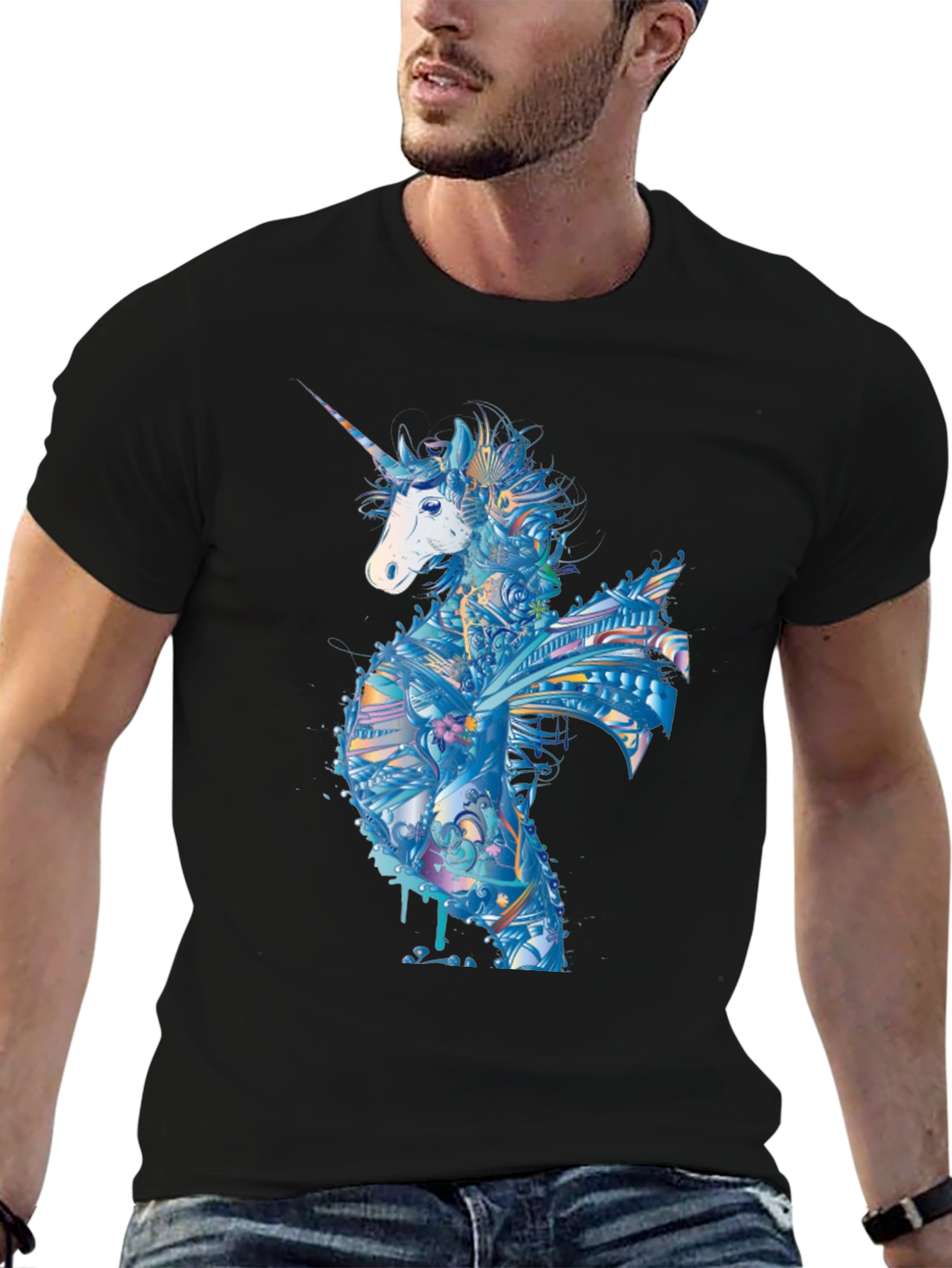 Black Unicorn Graphic Tee - Men's Black T-Shirt view 6