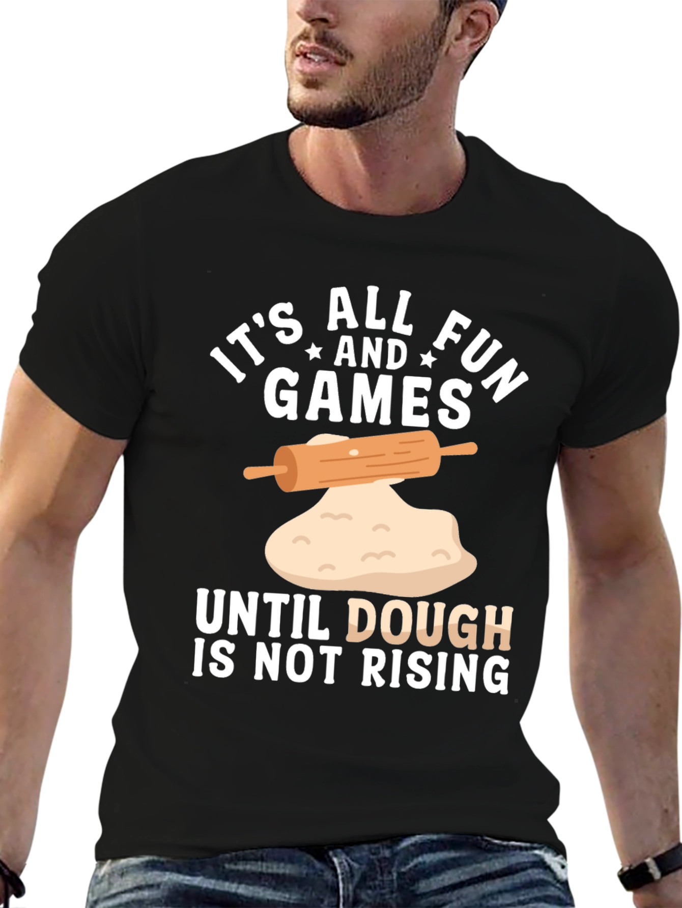 Black Funny Baking T-Shirt - Dough is Not Rising view 6