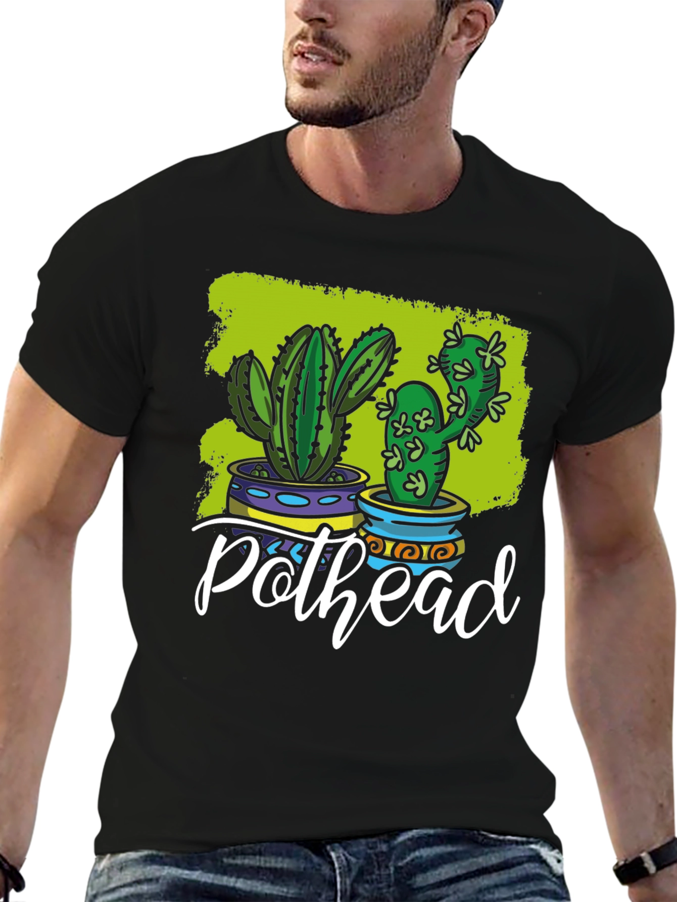 Black Pothead Cactus Graphic T-Shirt view 6