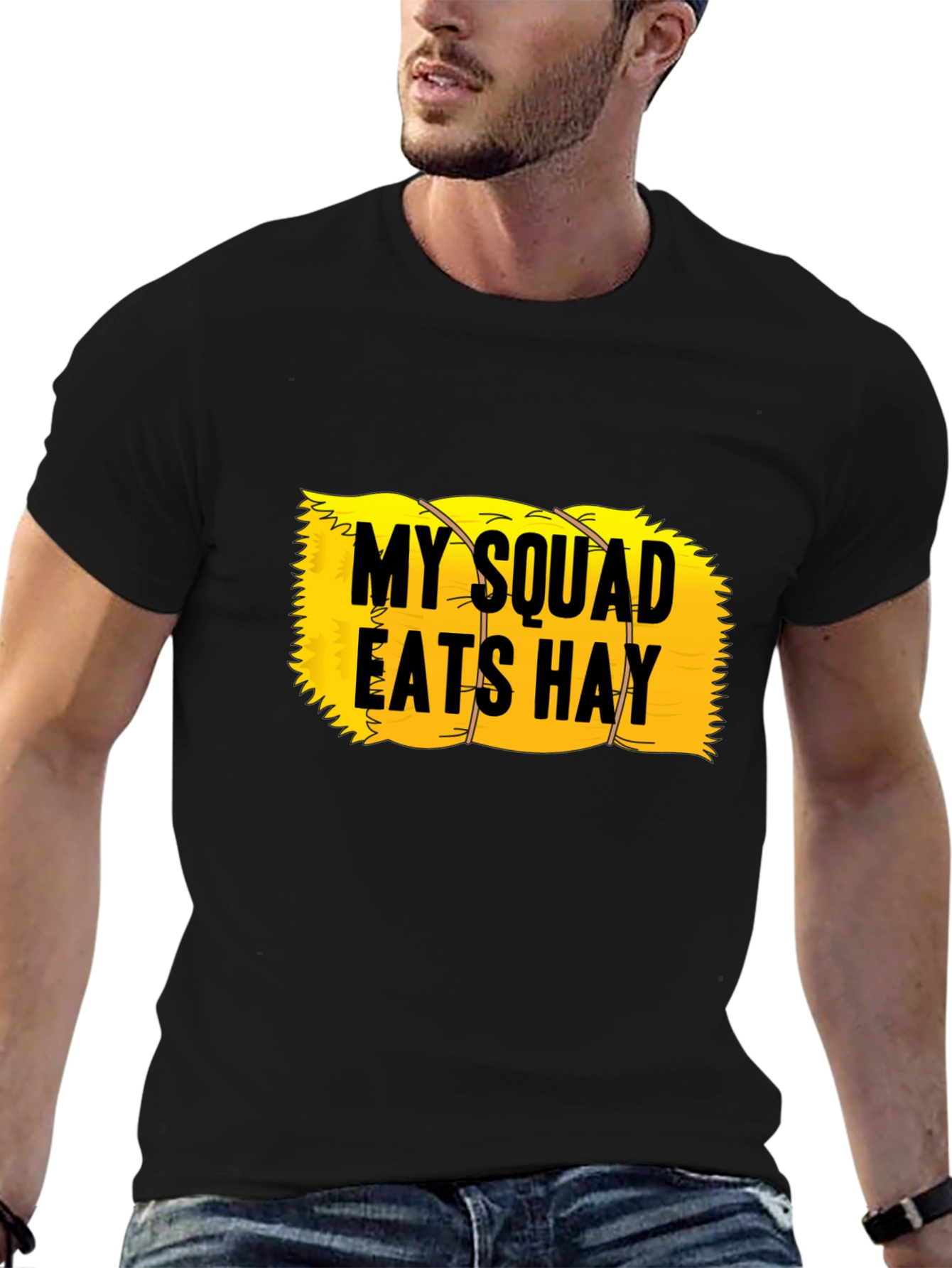 Black My Squad Eats Hay T-Shirt - Novelty Humor Tee view 6