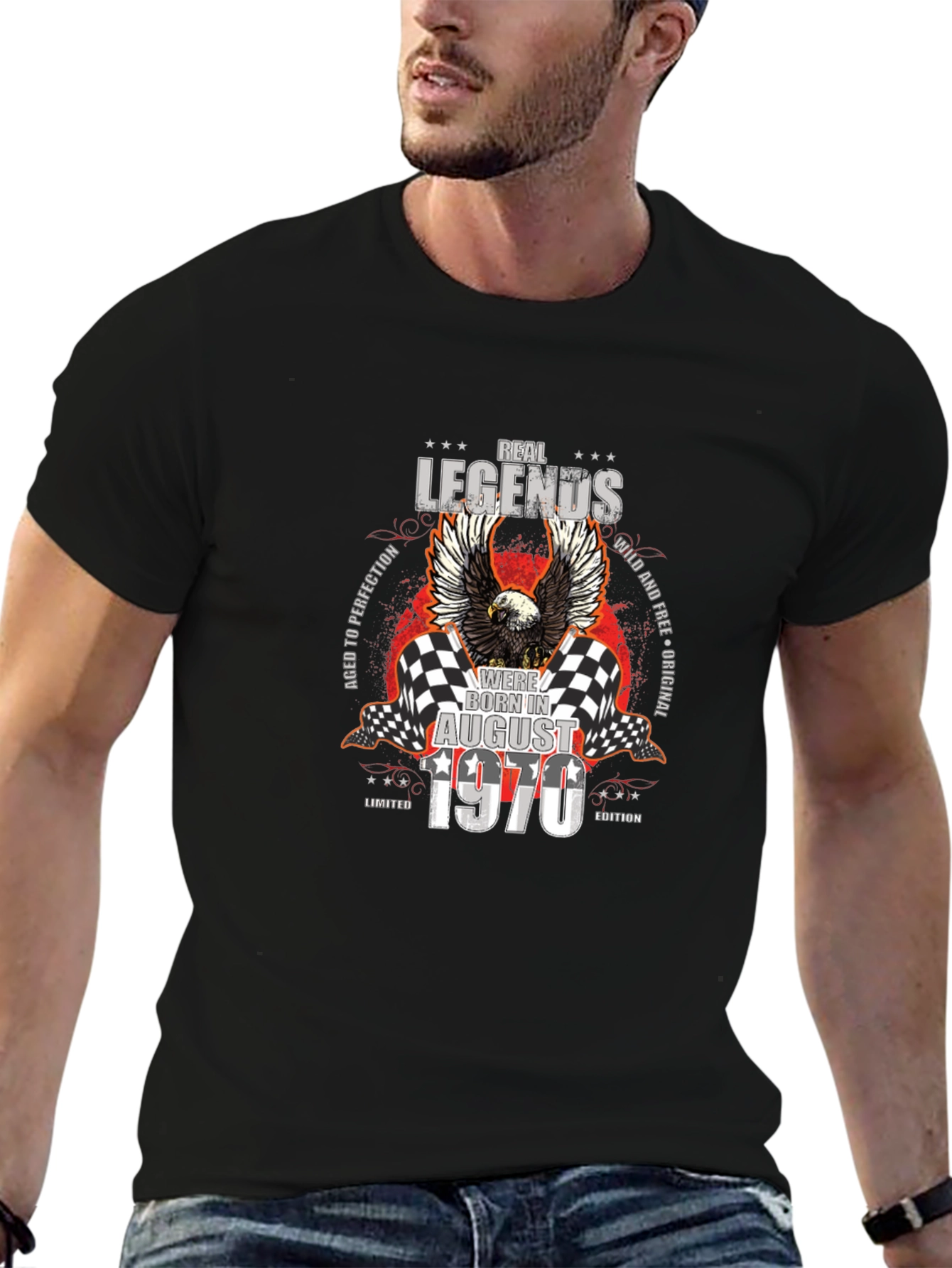 Black Real Legends Born In August 1970 T-Shirt view 6