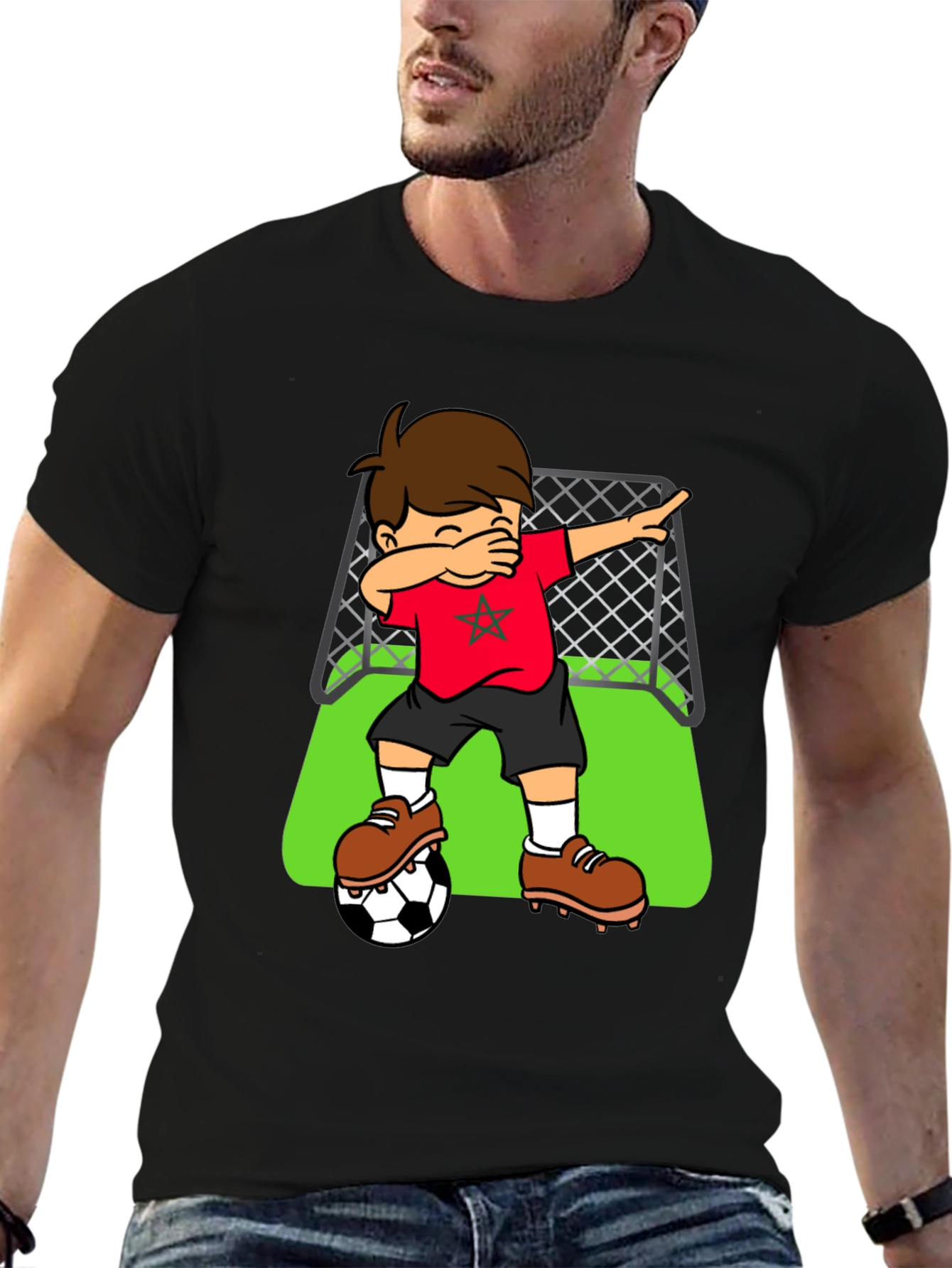 Black Morocco Soccer Dabbing Boy T-Shirt view 6