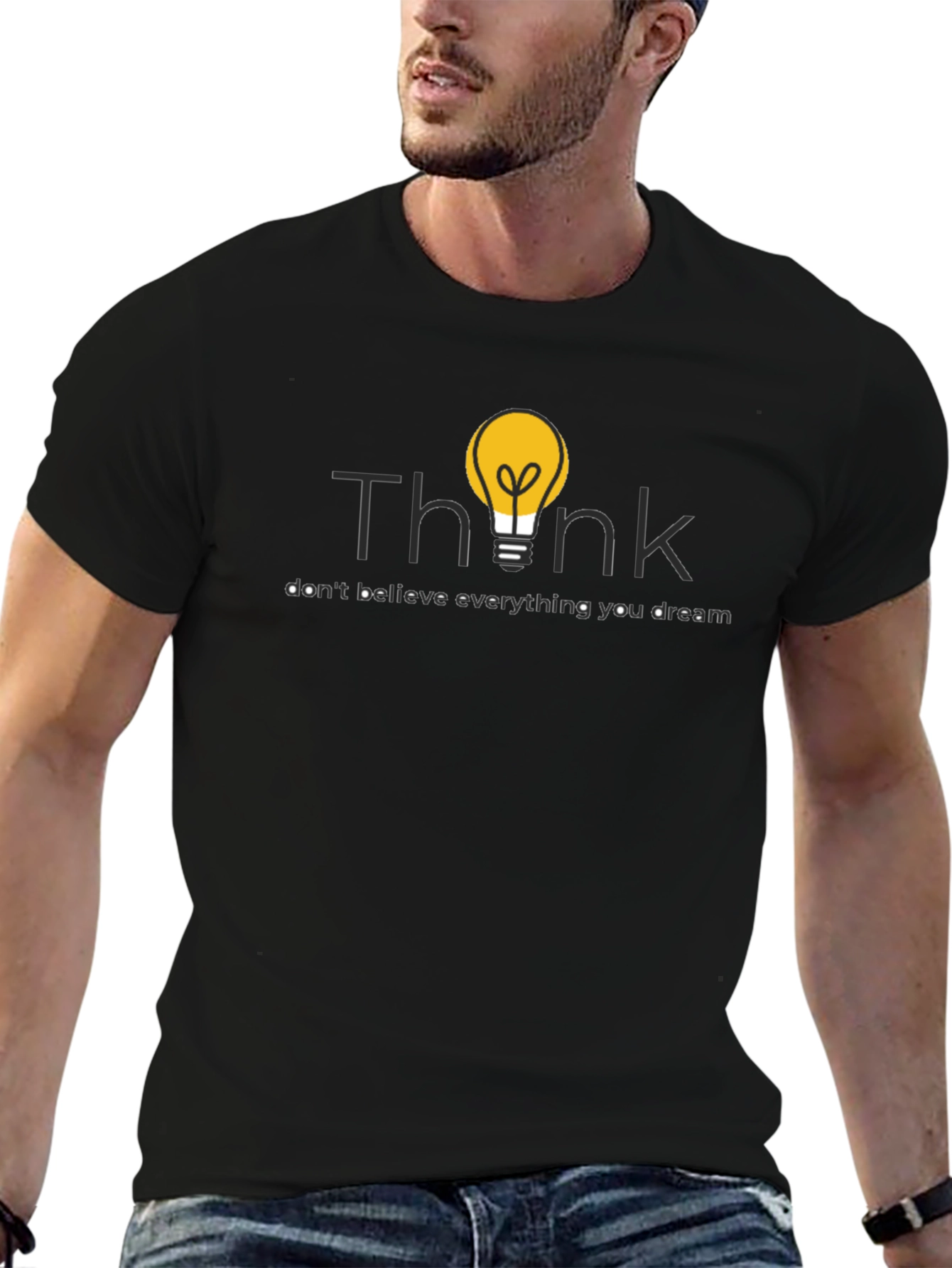 Black Think Lightbulb Graphic Black T-Shirt view 6