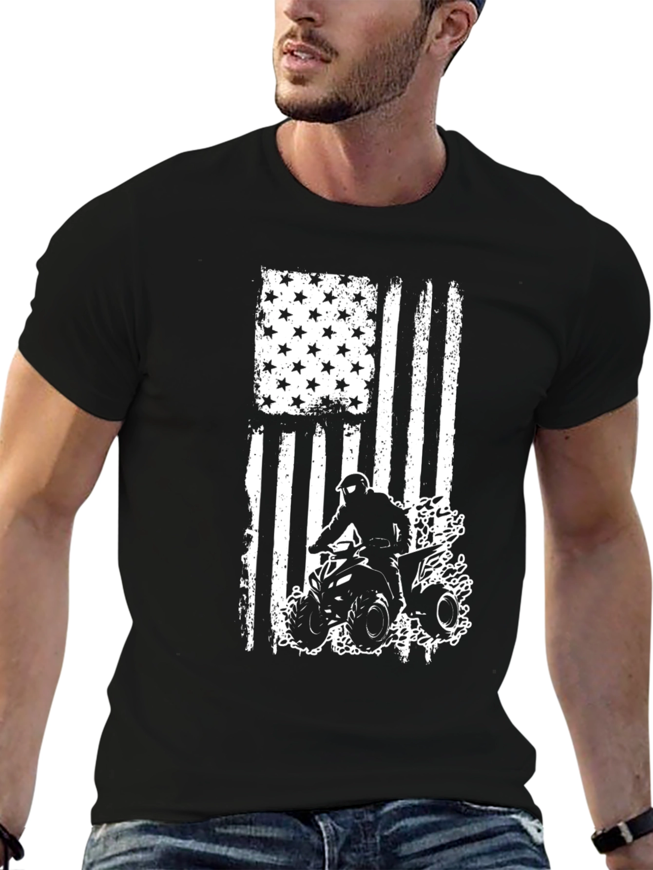 Black American Flag ATV Rider Graphic Tee view 6